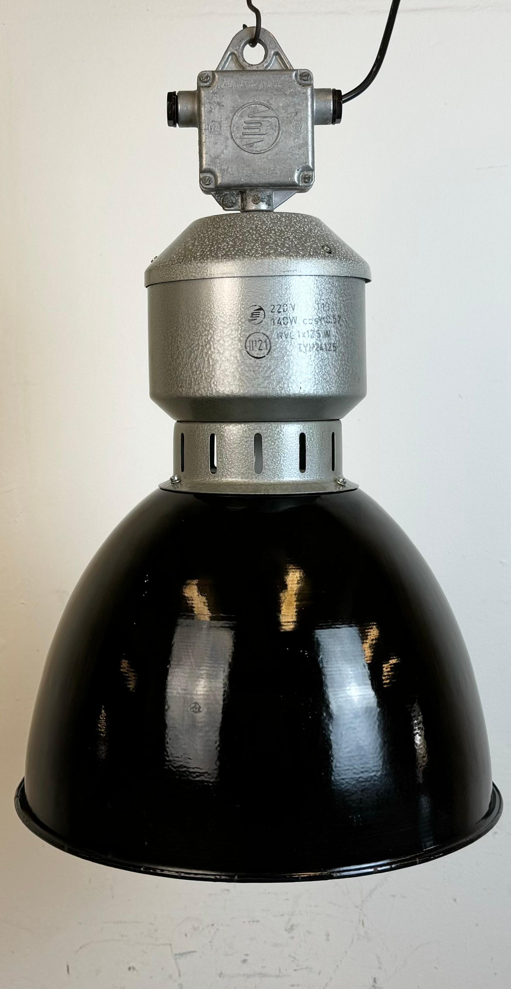 Czech Industrial Black Enamel Factory Lamp from Elektrosvit, 1960s For Sale