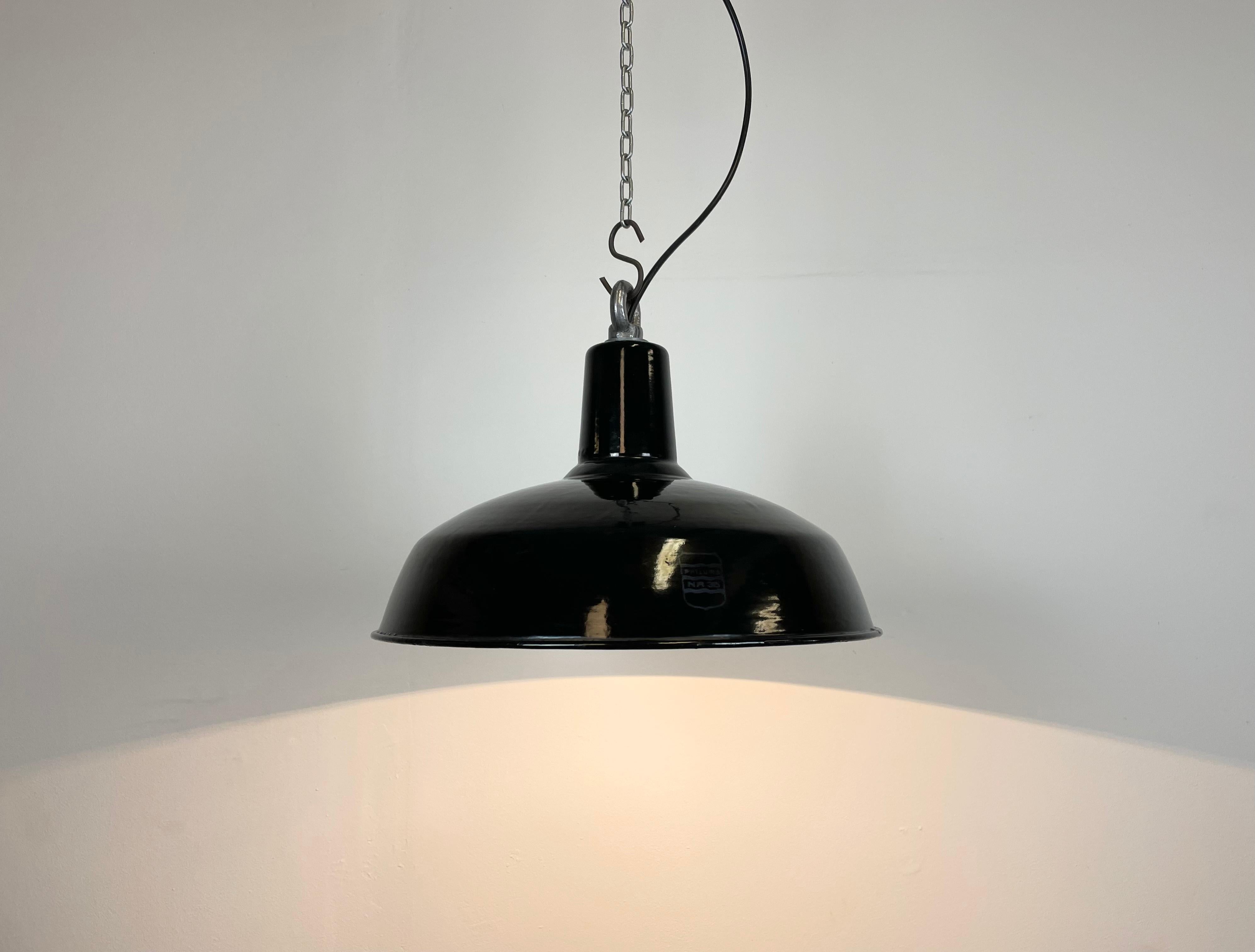 Industrial Black Enamel Factory Lamp Philuma 36 from Phillips, 1950s 5