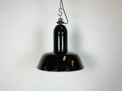 Lampada industriale da fabbrica in smalto nero con piano in ghisa, anni '1930