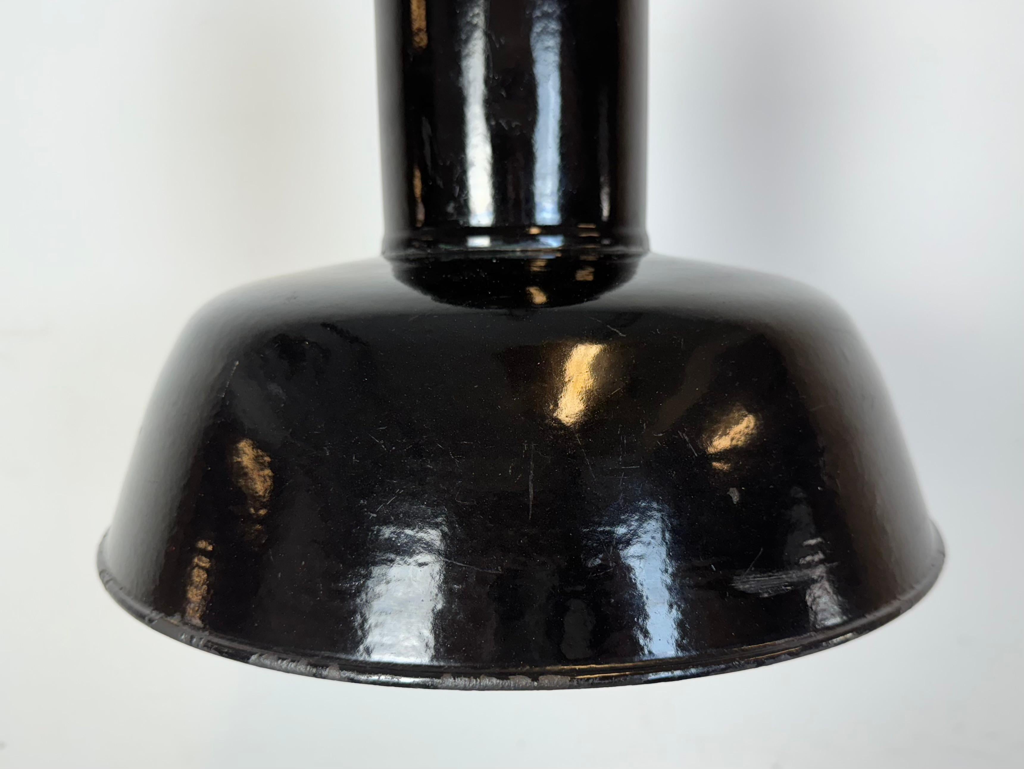 German Industrial Black Enamel Factory Lamp with Cast Iron Top, 1930s For Sale