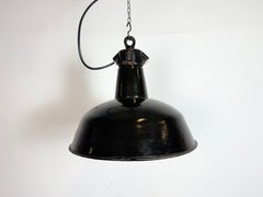 Industrial Black Enamel Factory Lamp with Cast Iron Top, 1950s