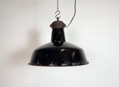 Industrial Black Enamel Factory Lamp with Cast Iron Top, 1950s