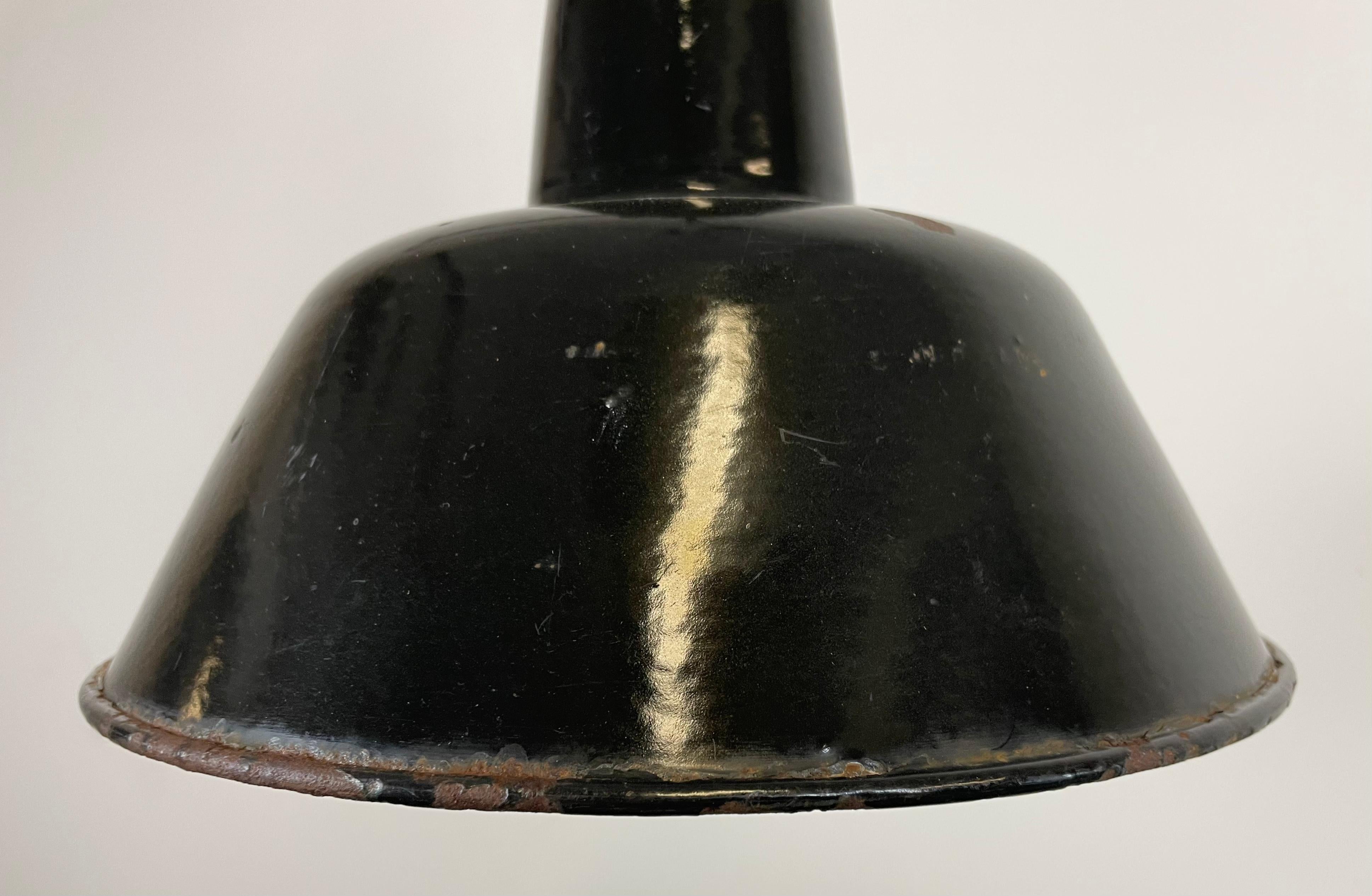 20th Century Industrial Black Enamel Factory Lamp with Cast Iron Top, 1950s For Sale