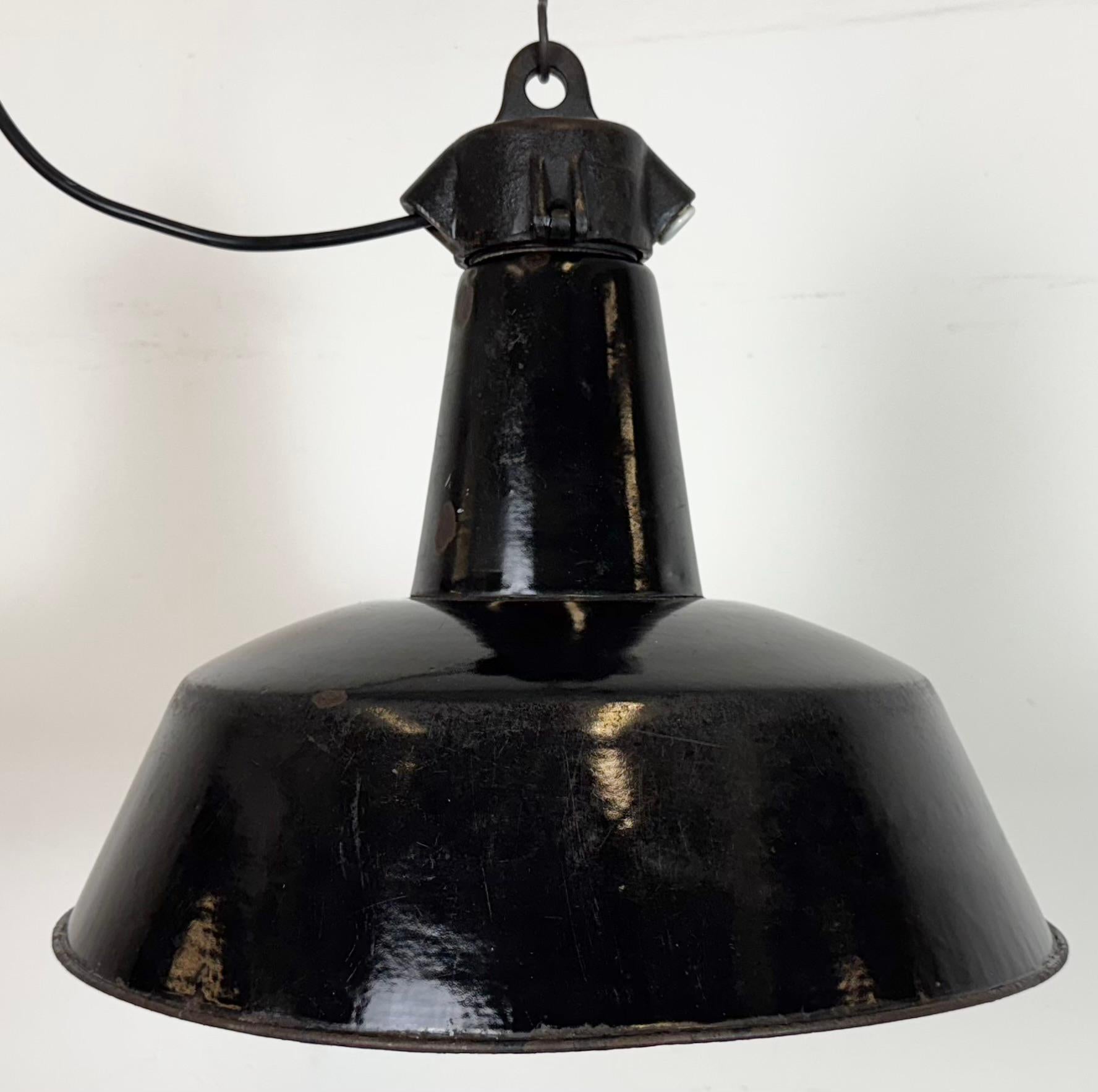 20th Century Industrial Black Enamel Factory Lamp with Cast Iron Top, 1950s For Sale