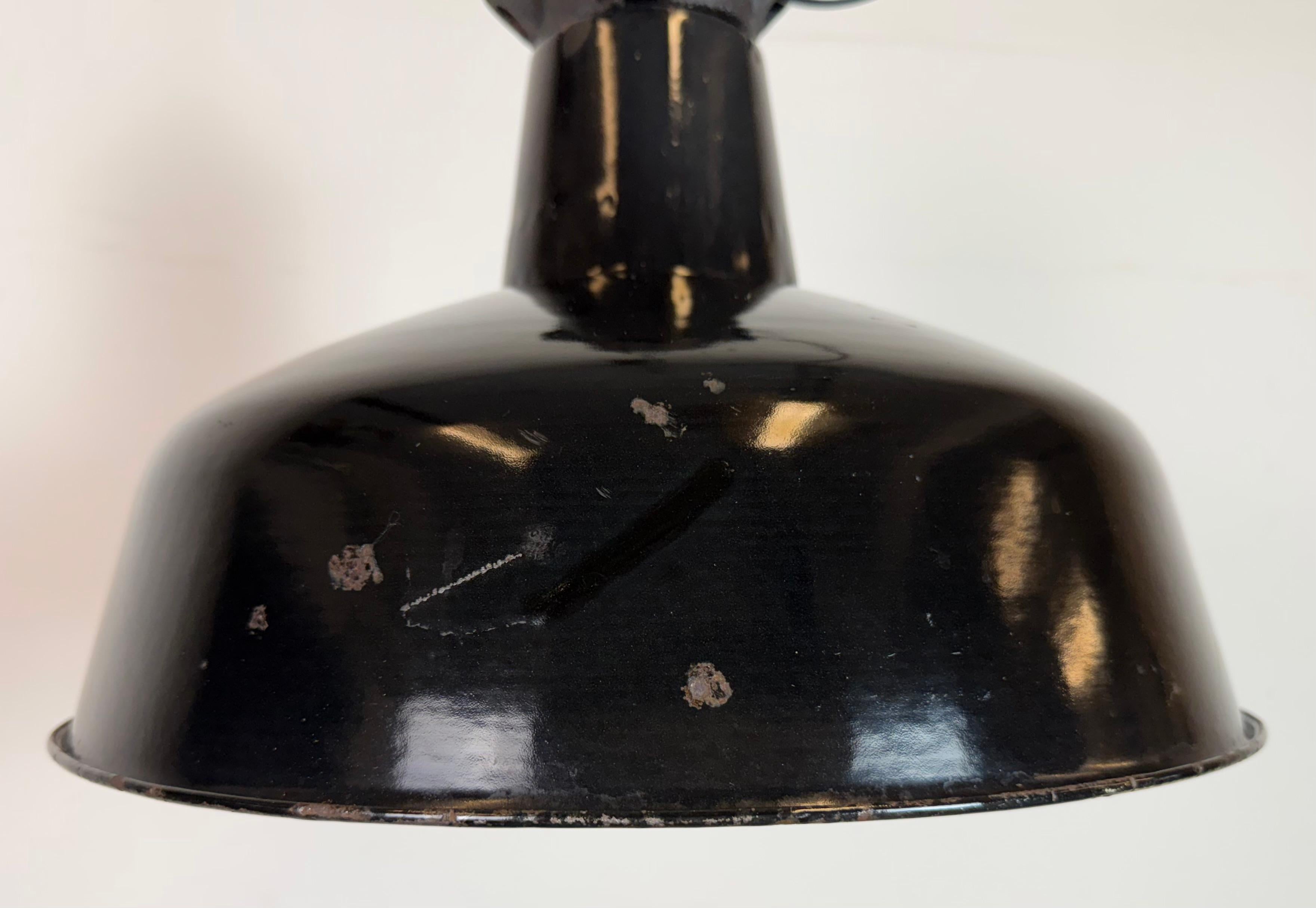 20th Century Industrial Black Enamel Factory Lamp with Cast Iron Top, 1950s For Sale