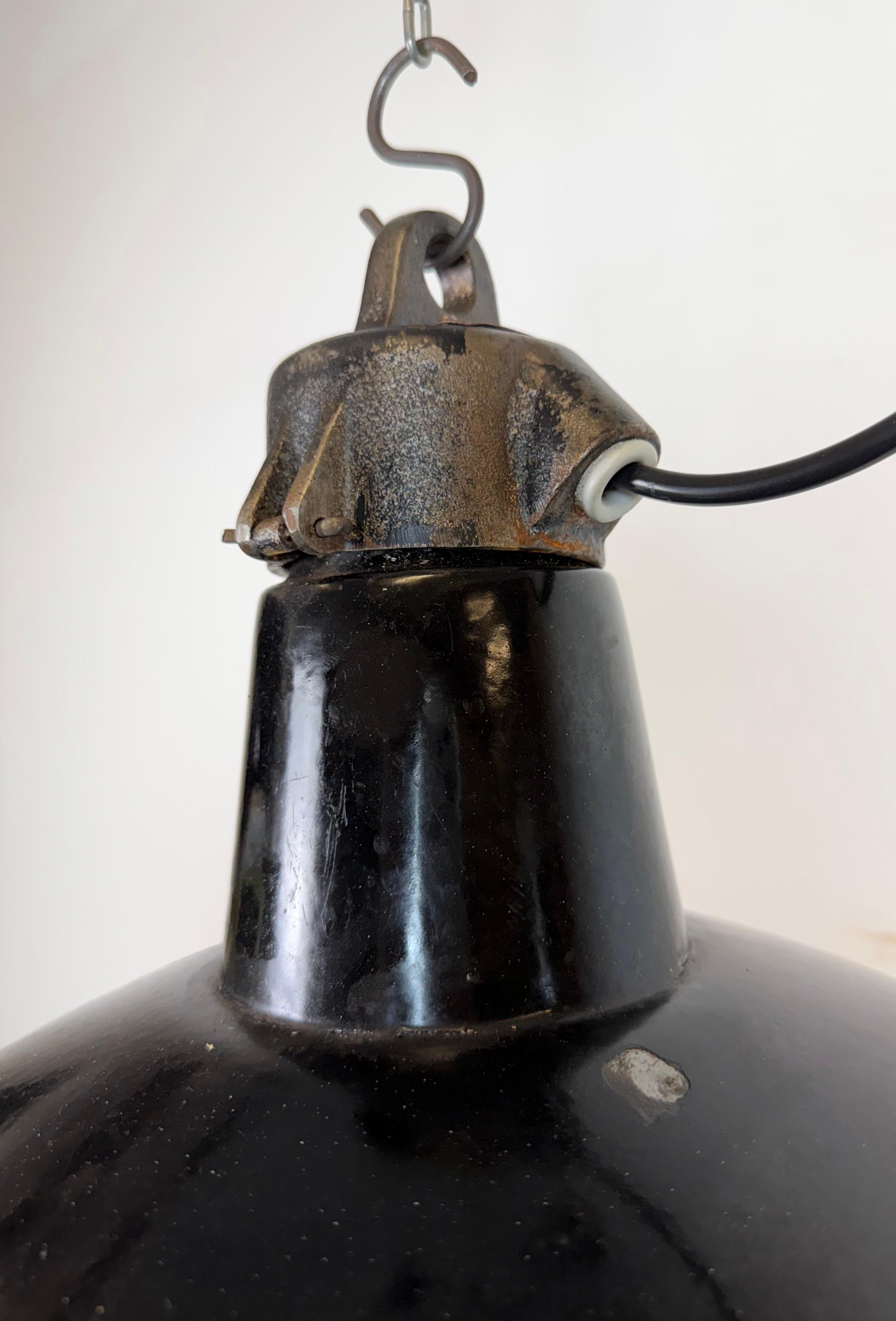 20th Century Industrial Black Enamel Factory Lamp with Cast Iron Top, 1950s For Sale