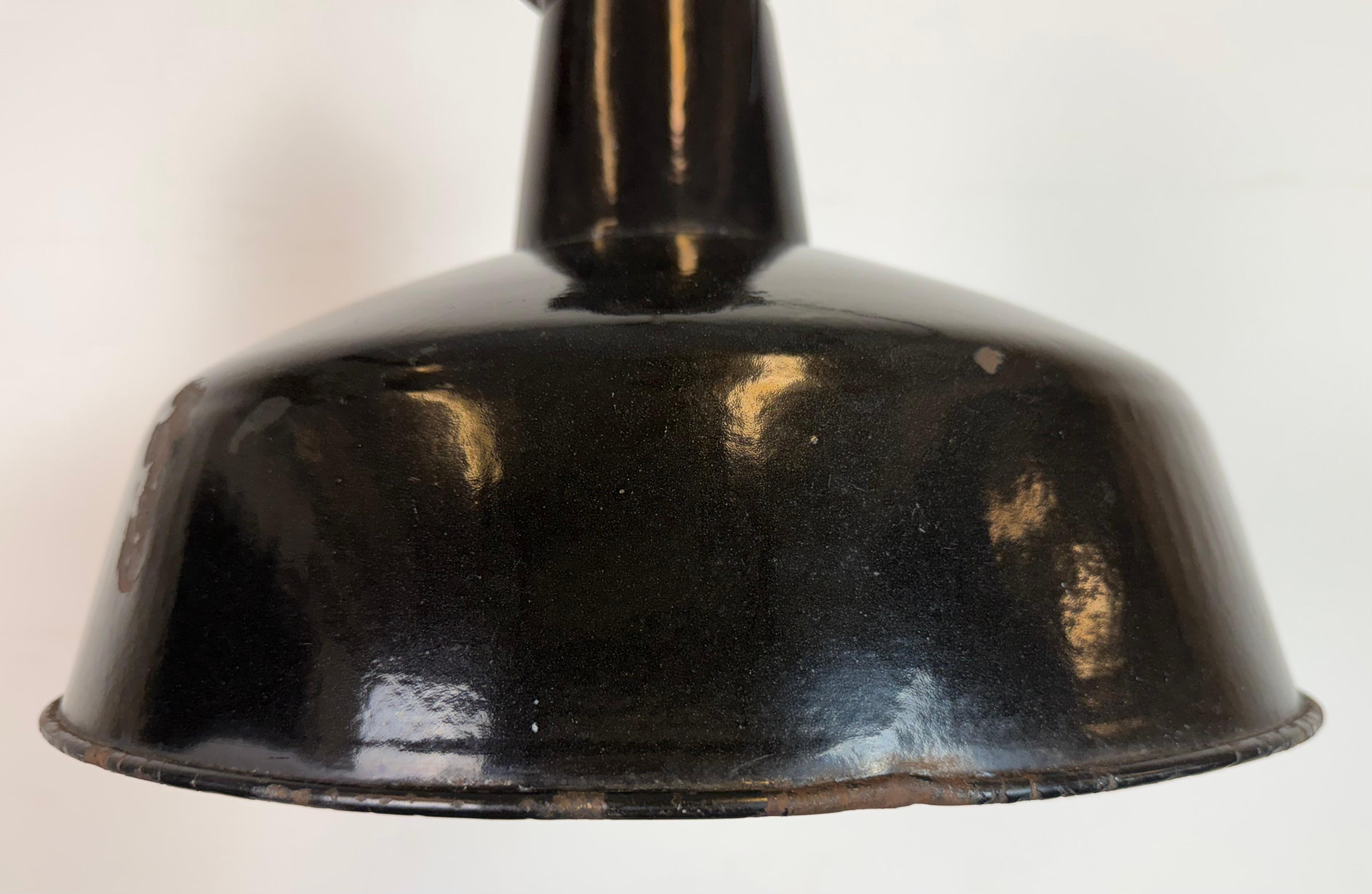 Industrial Black Enamel Factory Lamp with Cast Iron Top, 1950s For Sale 2