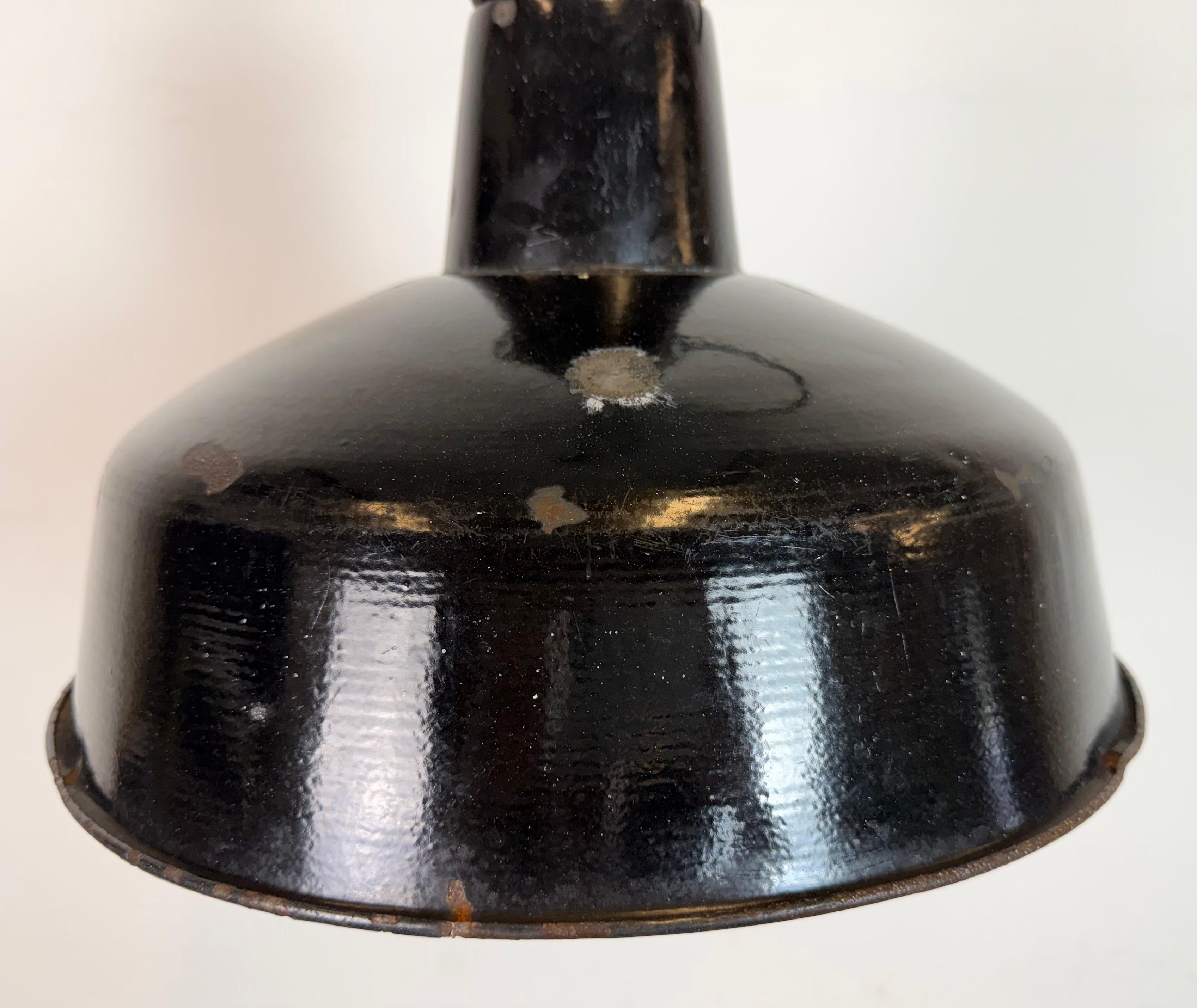 Industrial Black Enamel Factory Lamp with Cast Iron Top, 1950s For Sale 2
