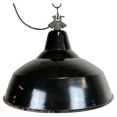 Vintage Industrial Black Enamel Factory Lamp with Cast Iron Top, 1950s
