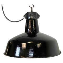 Industrial Black Enamel Factory Lamp with Cast Iron Top, 1950s