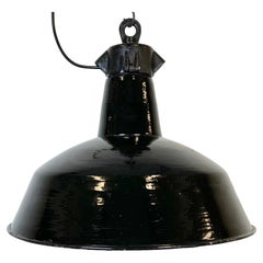 Retro Industrial Black Enamel Factory Lamp with Cast Iron Top, 1950s
