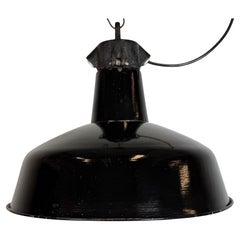 Industrial Black Enamel Factory Lamp with Cast Iron Top, 1950s
