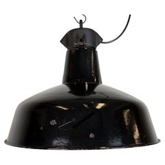 Industrial Black Enamel Factory Lamp with Cast Iron Top, 1950s