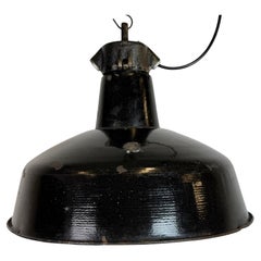 Industrial Black Enamel Factory Lamp with Cast Iron Top, 1950s