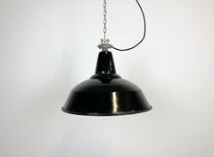 Industrial Black Enamel Factory Lamp with Cast Iron Top, 1960s