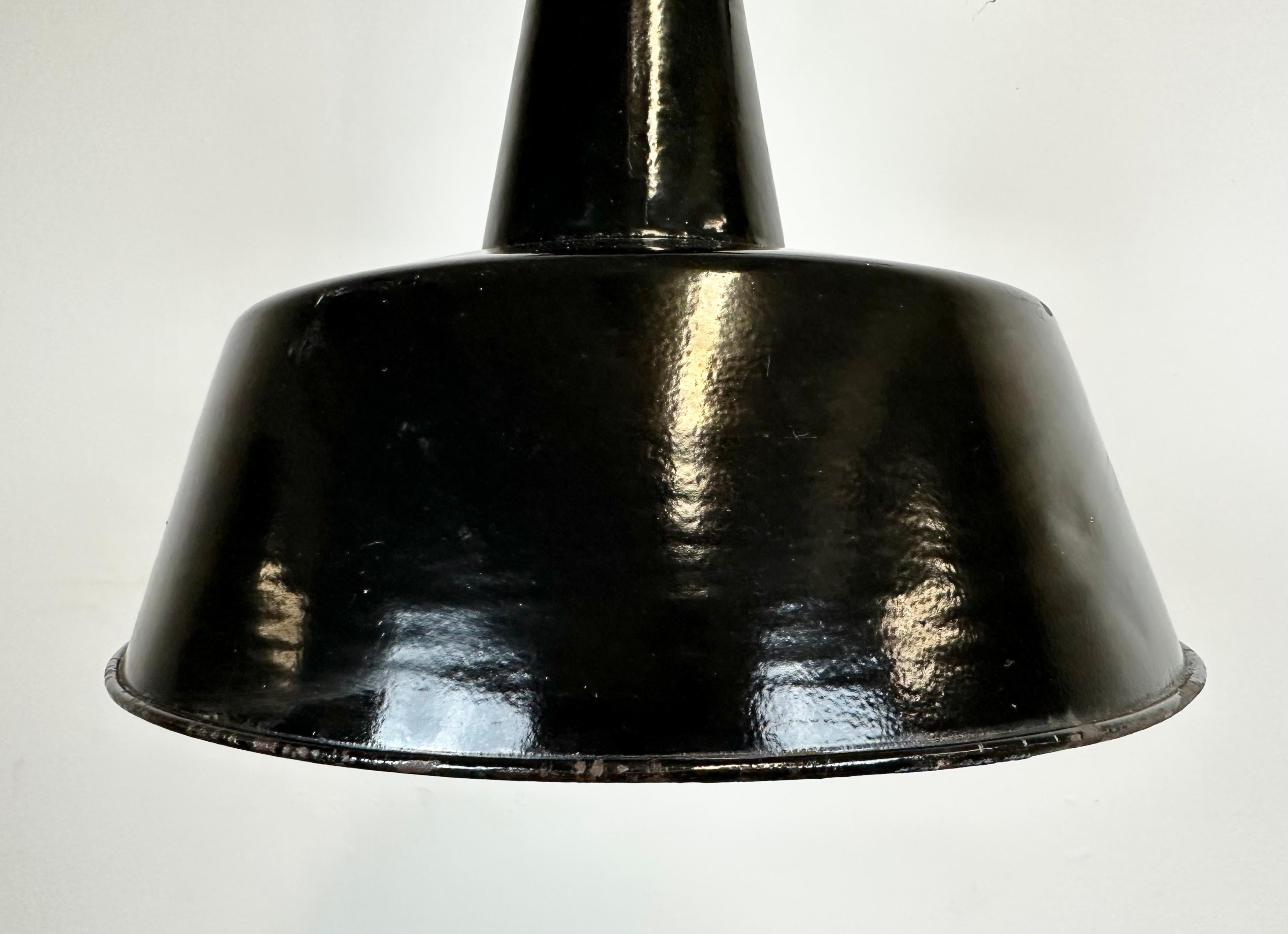 20th Century Industrial Black Enamel Factory Lamp with Cast Iron Top, 1960s For Sale