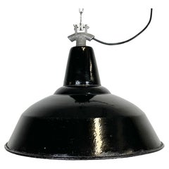 Vintage Industrial Black Enamel Factory Lamp with Cast Iron Top, 1960s