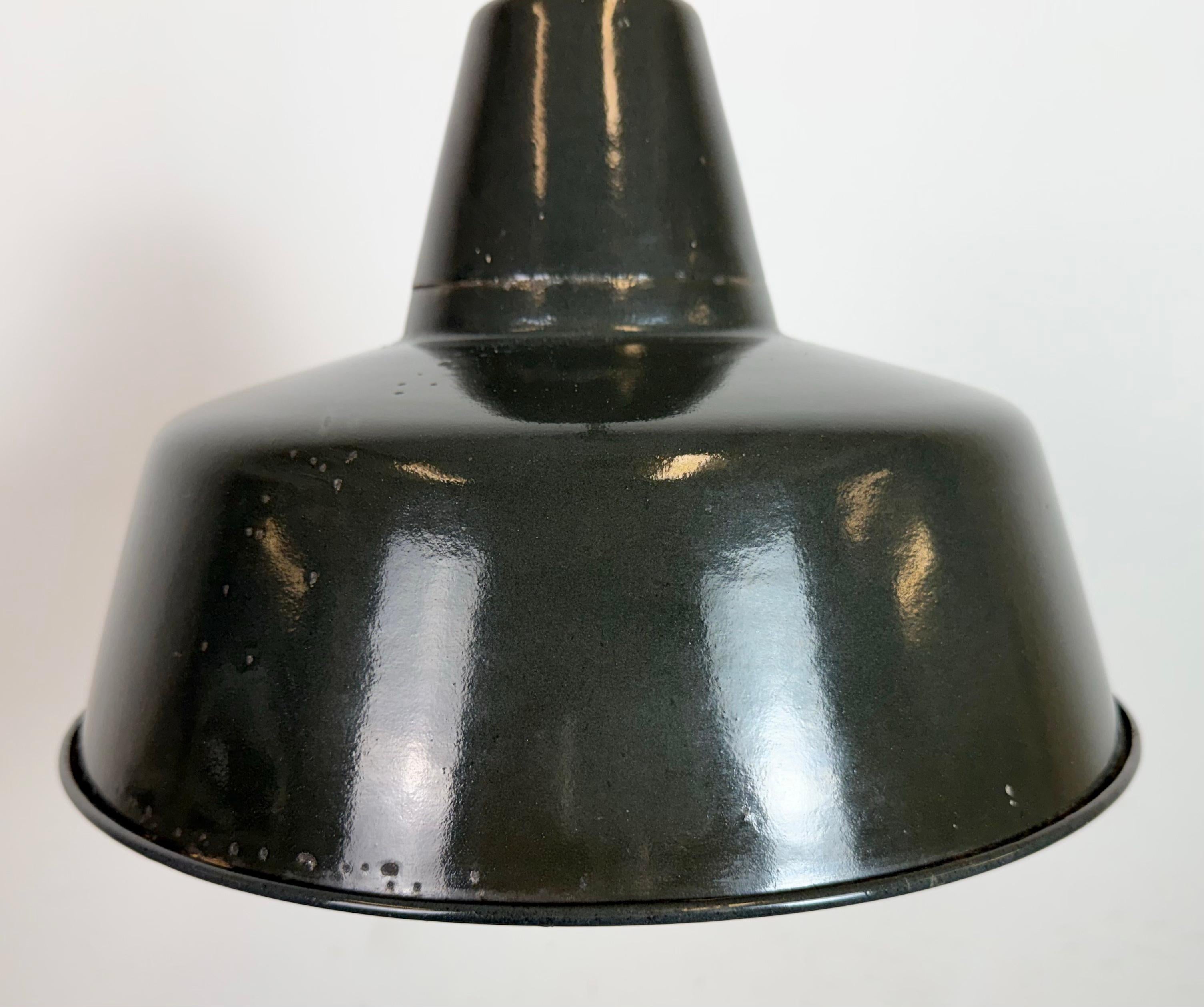 German Industrial Black Enamel Factory Lamp with Iron Top, 1950s For Sale