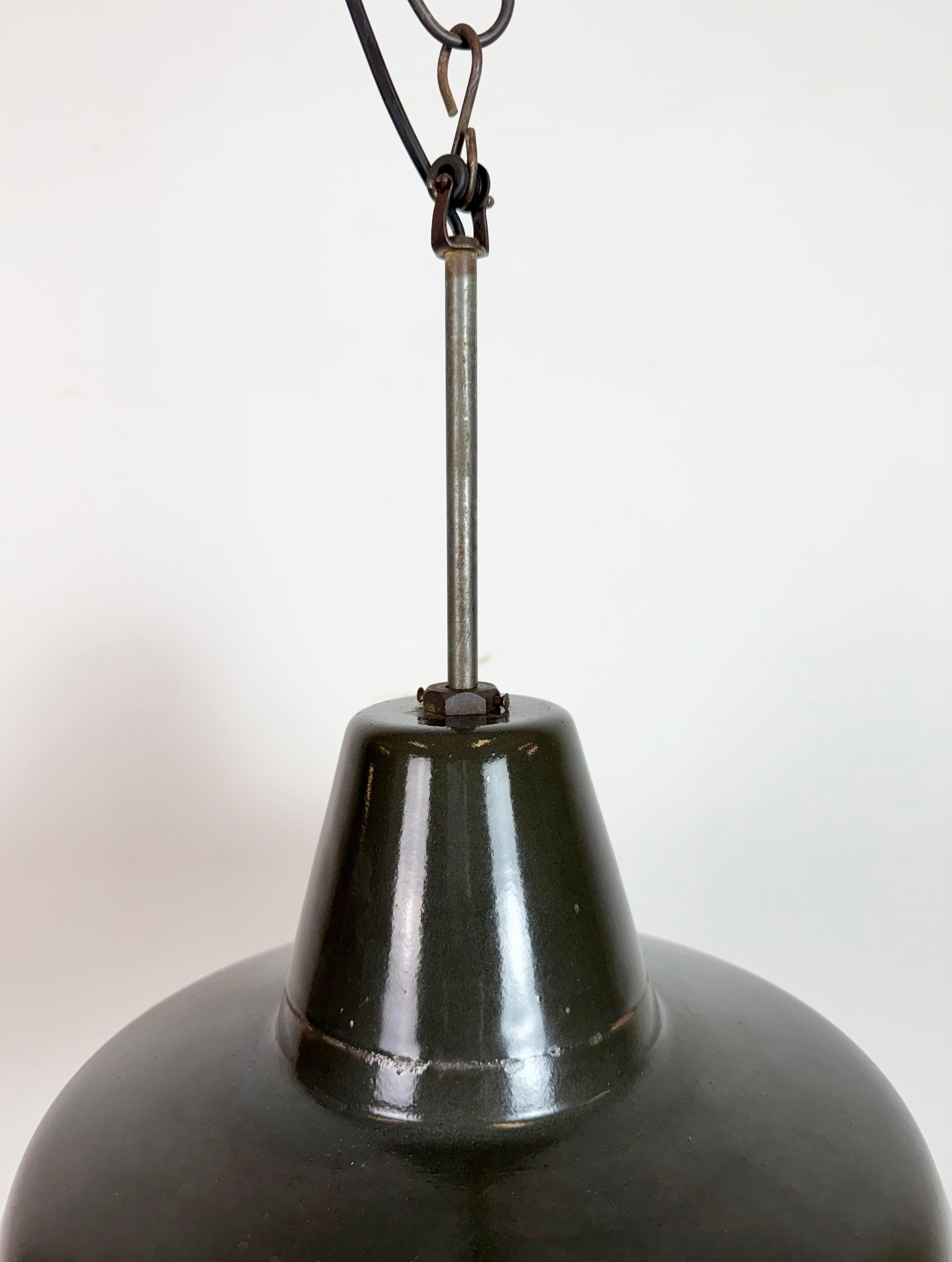 20th Century Industrial Black Enamel Factory Lamp with Iron Top, 1950s For Sale
