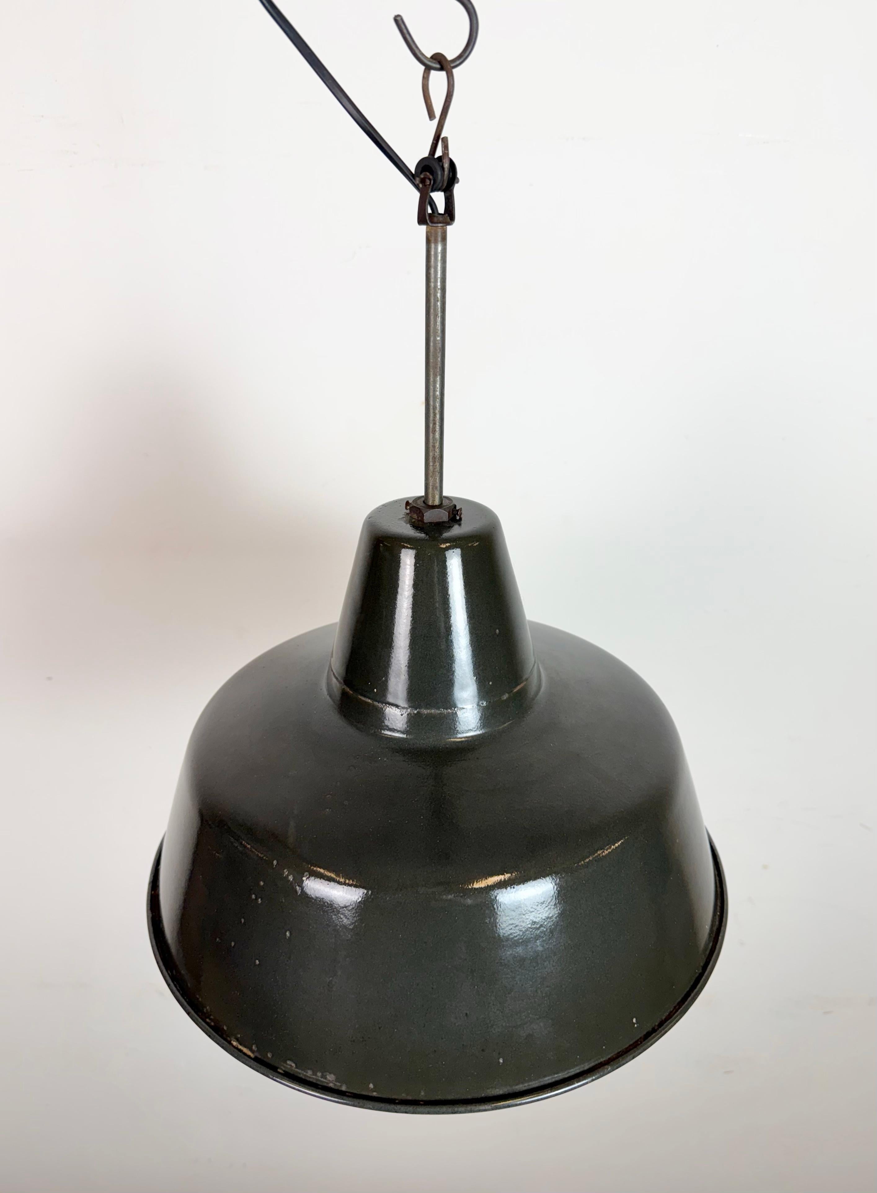 Industrial Black Enamel Factory Lamp with Iron Top, 1950s For Sale 2