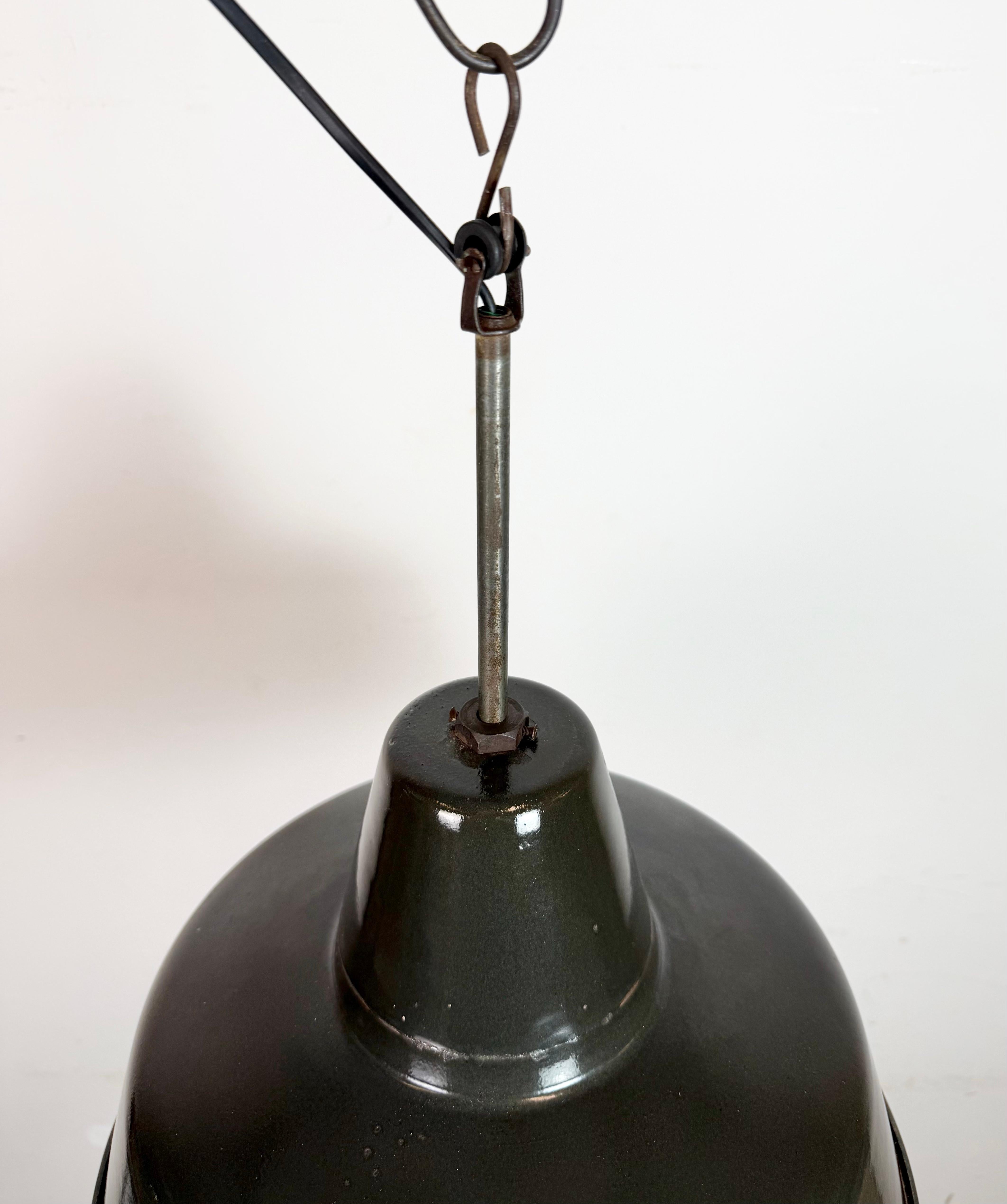 Industrial Black Enamel Factory Lamp with Iron Top, 1950s For Sale 3