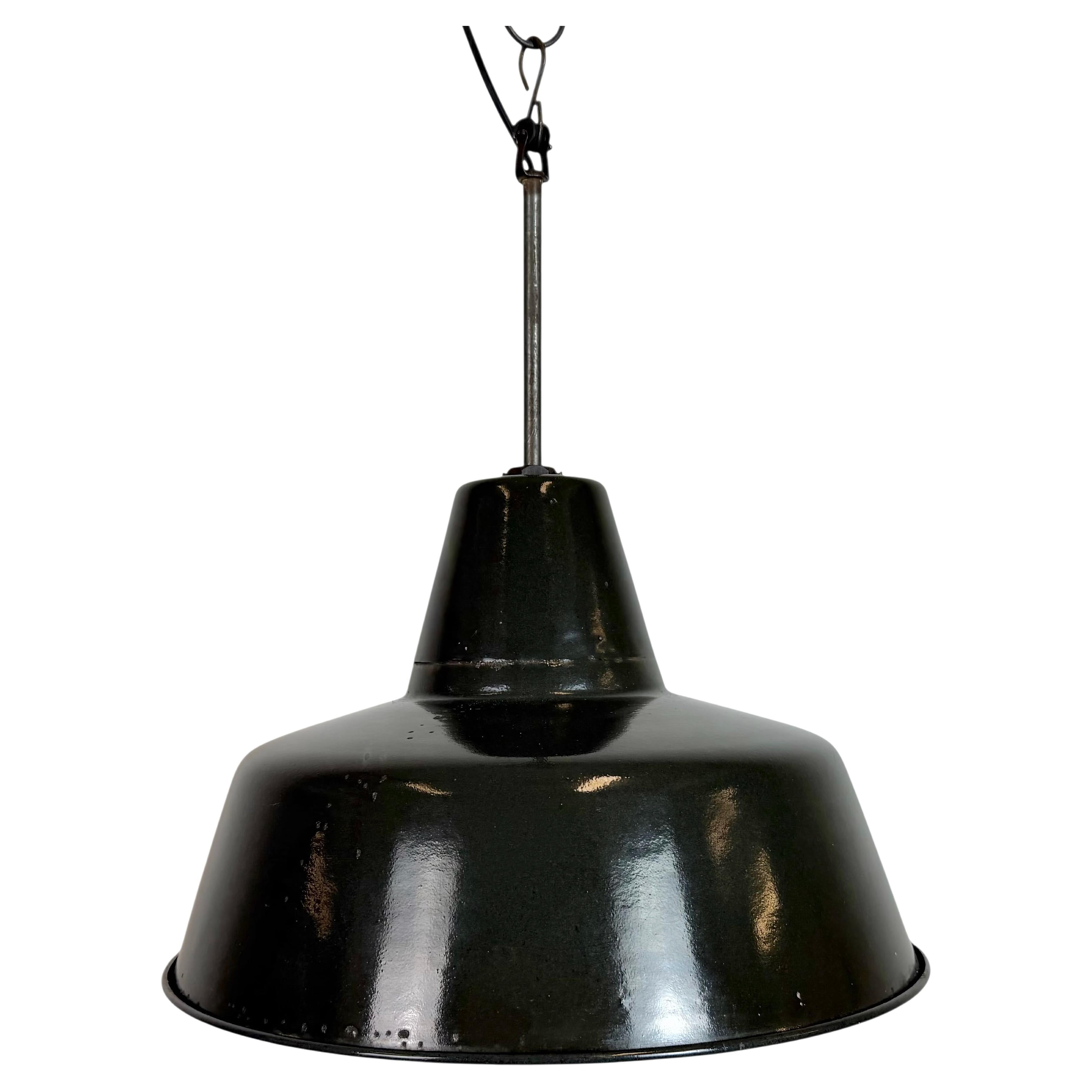 Industrial Black Enamel Factory Lamp with Iron Top, 1950s