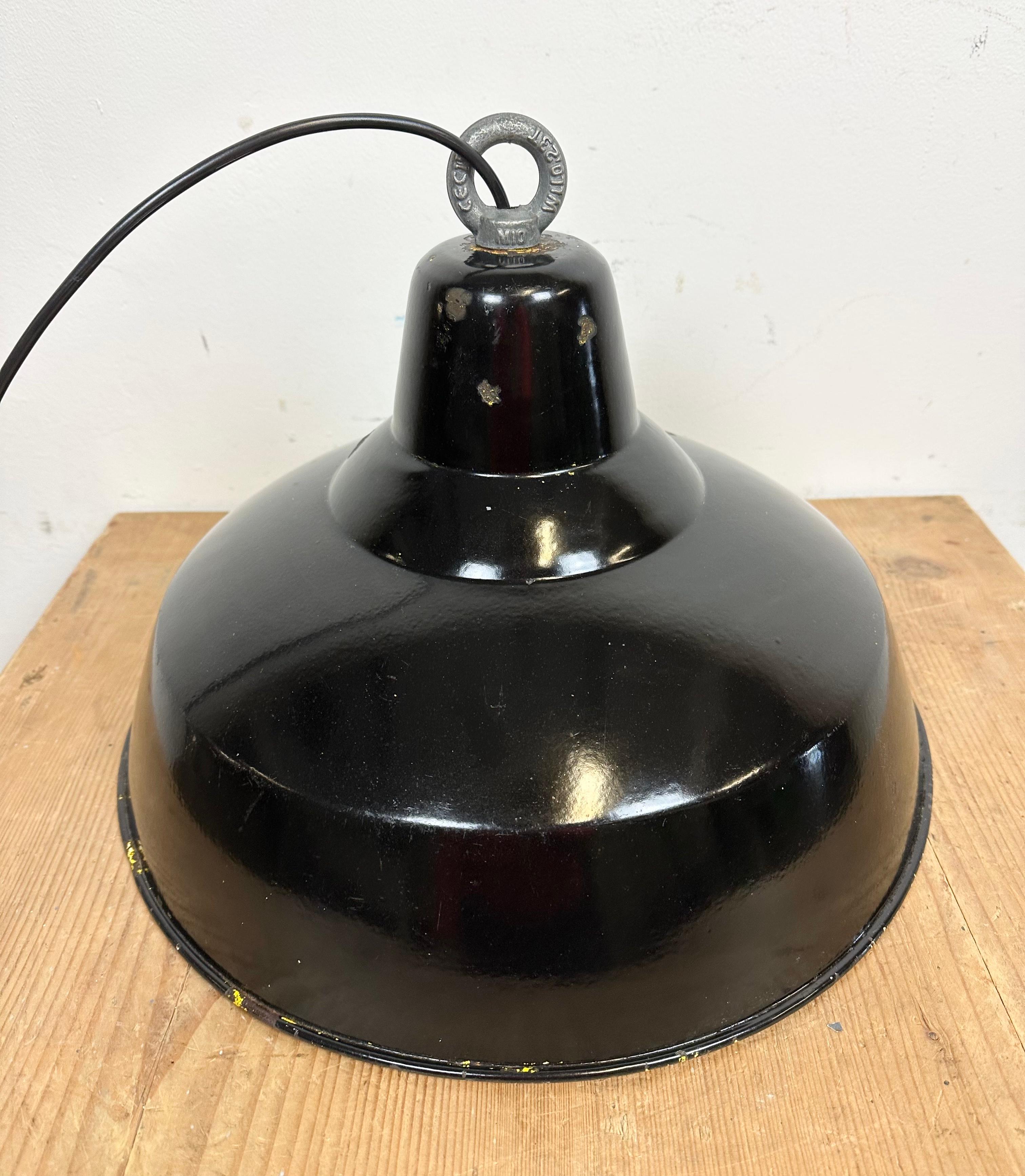 Industrial Black Enamel Factory Lamp with Iron Top, 1960s For Sale 7