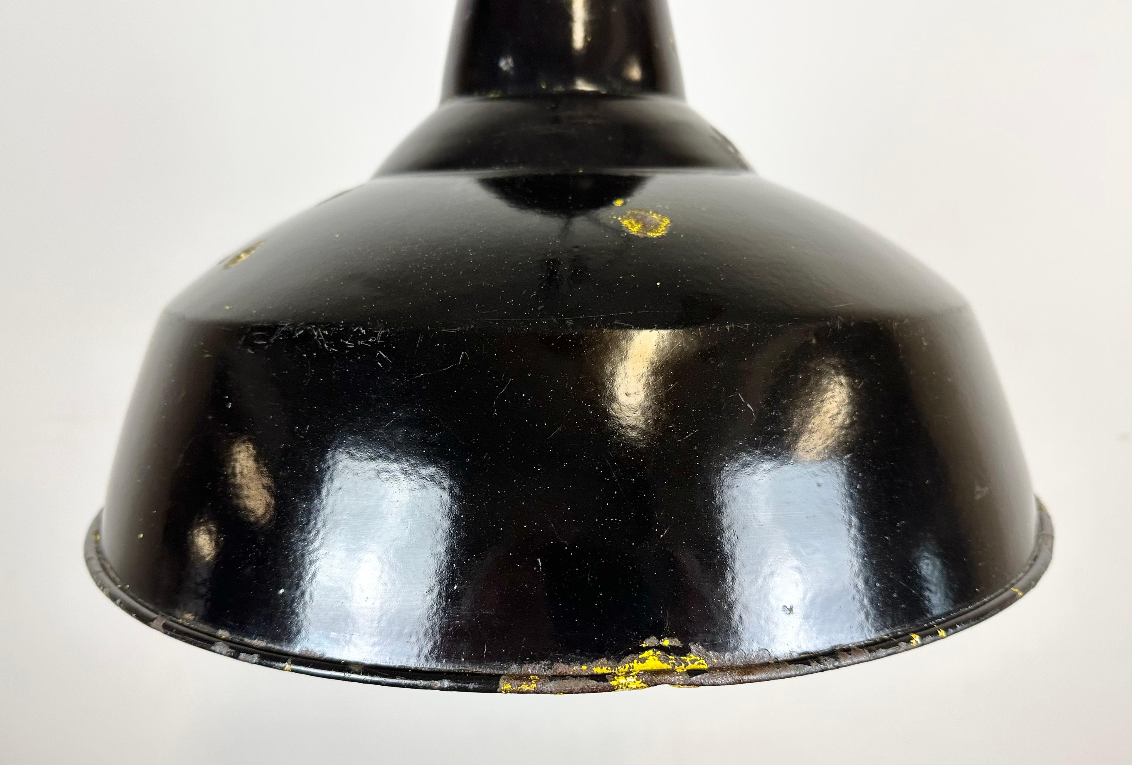 20th Century Industrial Black Enamel Factory Lamp with Iron Top, 1960s For Sale