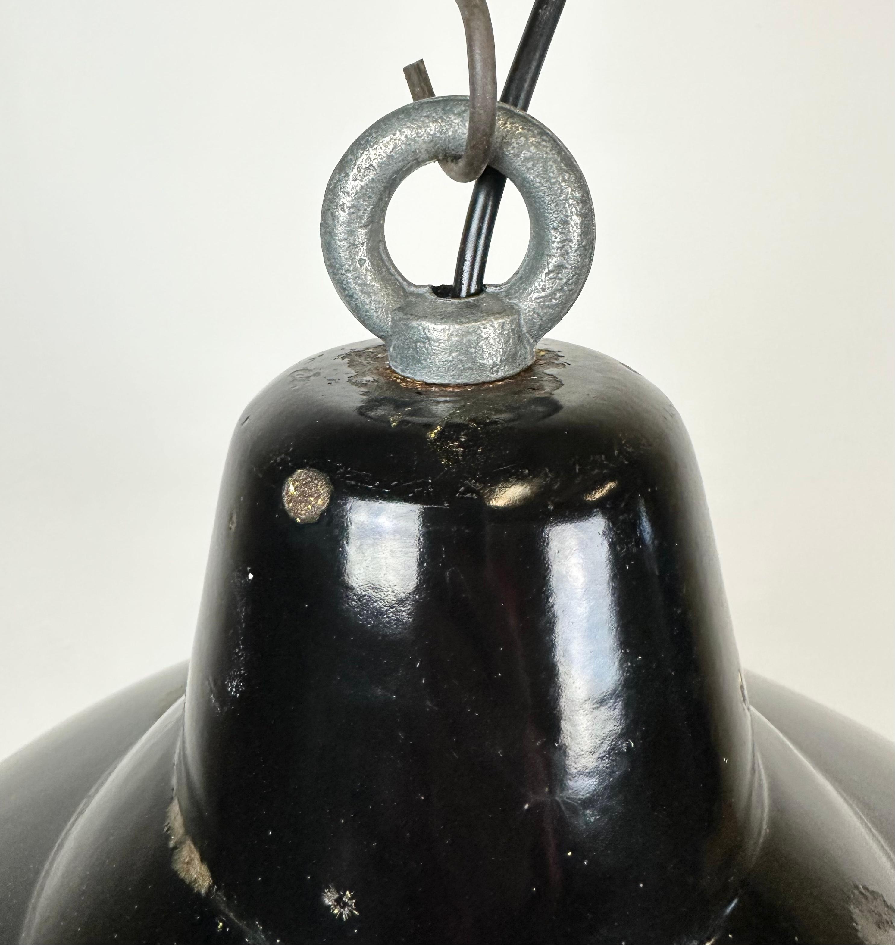Industrial Black Enamel Factory Lamp with Iron Top, 1960s For Sale 1