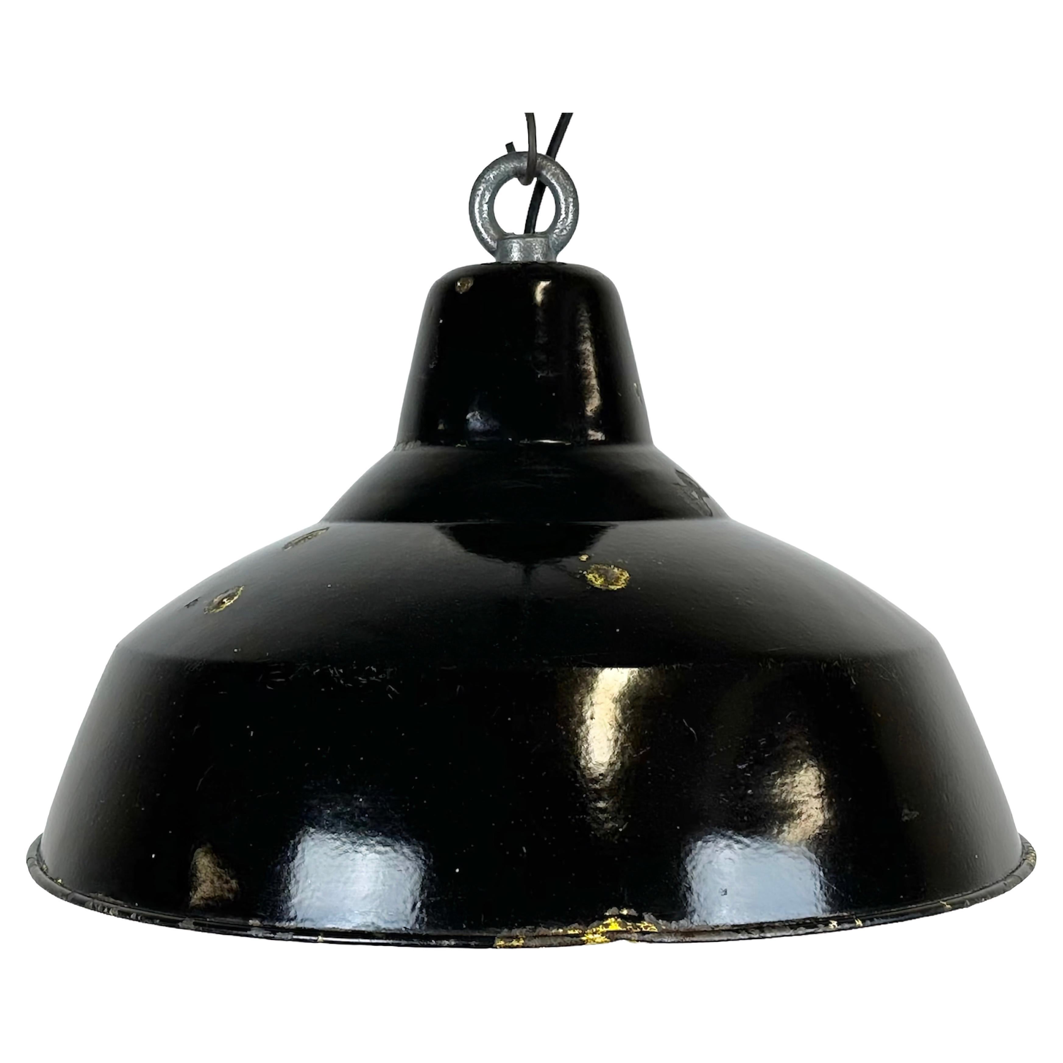 Industrial Black Enamel Factory Lamp with Iron Top, 1960s