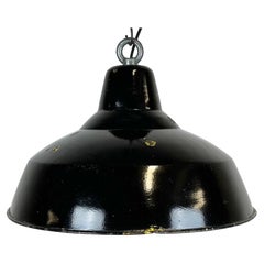 Vintage Industrial Black Enamel Factory Lamp with Iron Top, 1960s