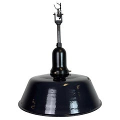 Industrial Black Enamel Factory Lamp with Porcelain Top, 1950s