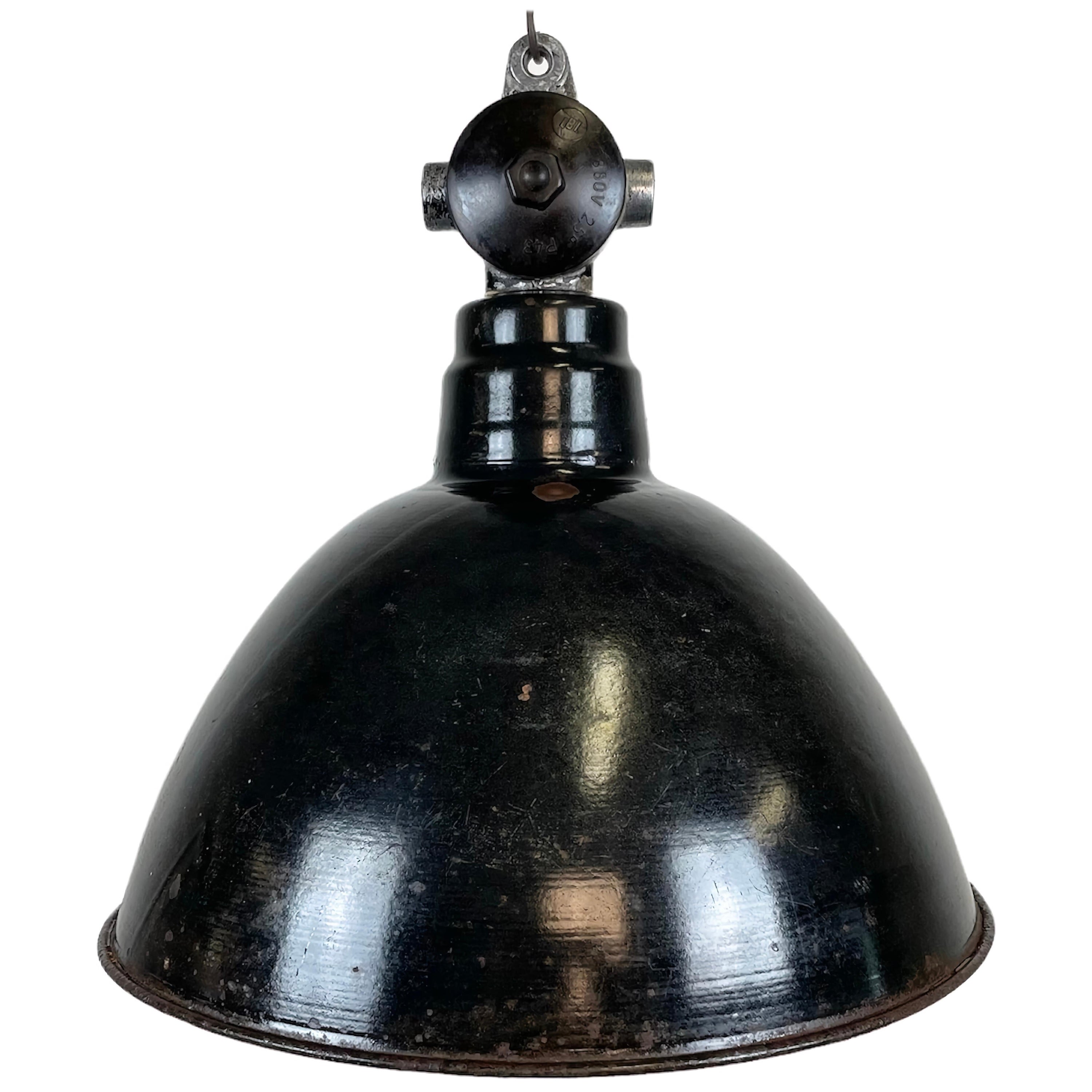 Industrial Black Enamel Factory Light by Lbd Veb Leuchtenbau Dresden, 1950s