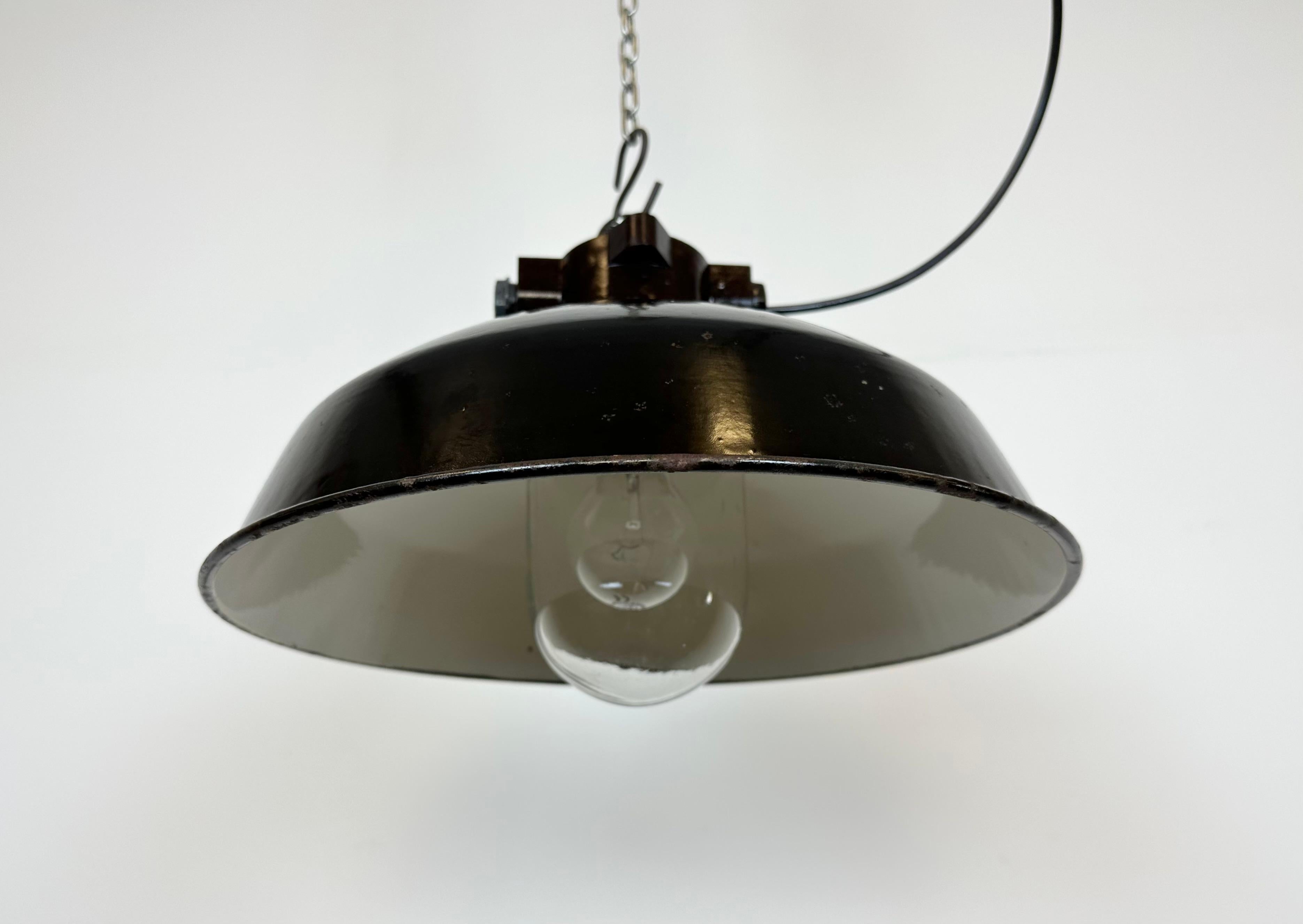 Industrial Black Enamel Factory Pendant Lamp, 1950s For Sale 7