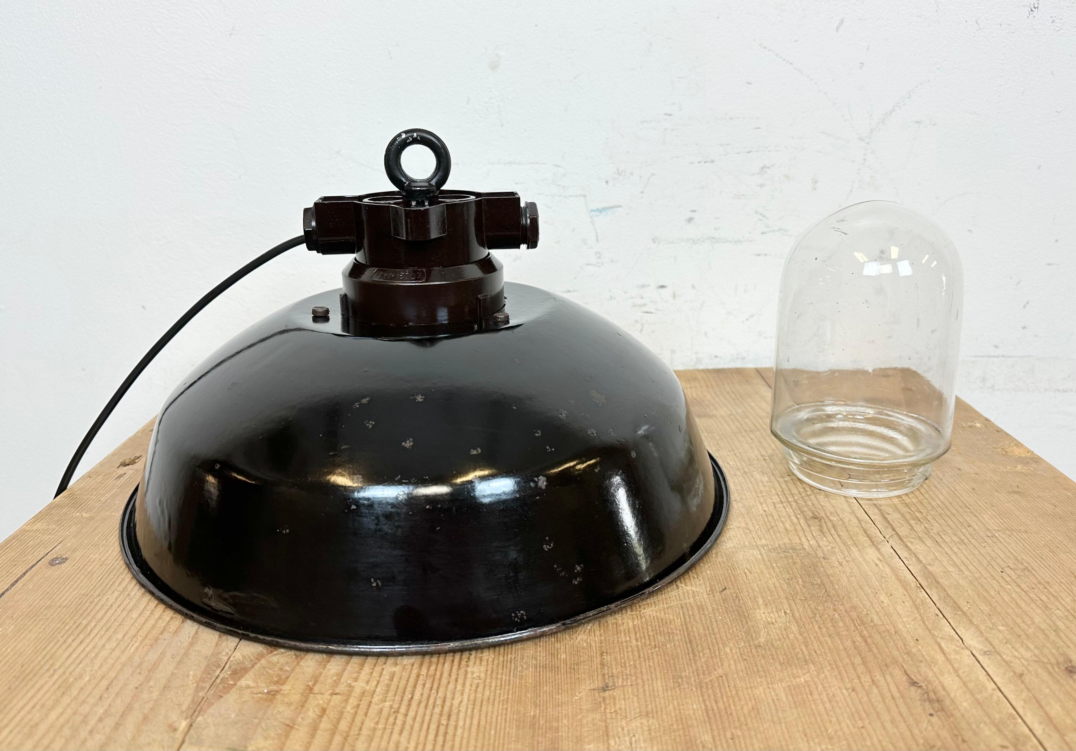 Industrial Black Enamel Factory Pendant Lamp, 1950s For Sale 8
