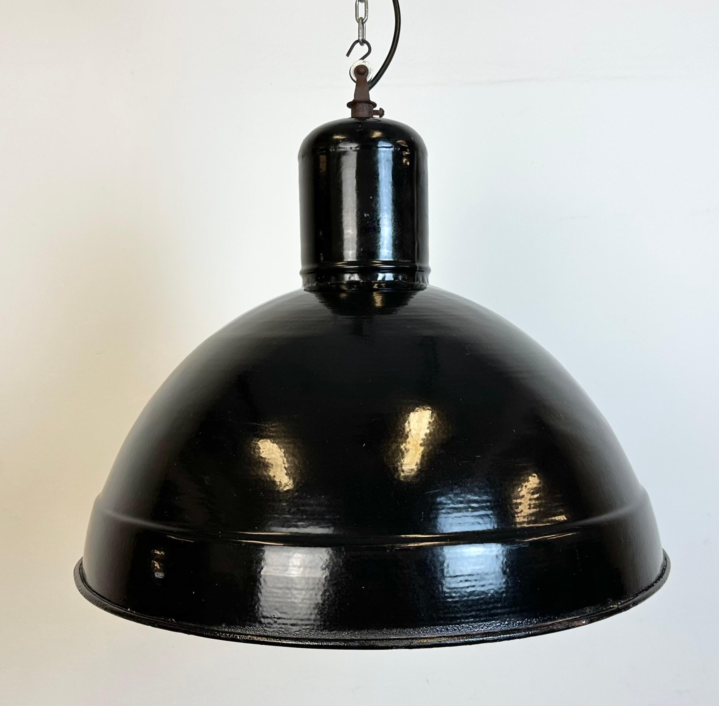 Czech Industrial Black Enamel Factory Pendant Lamp, 1950s For Sale