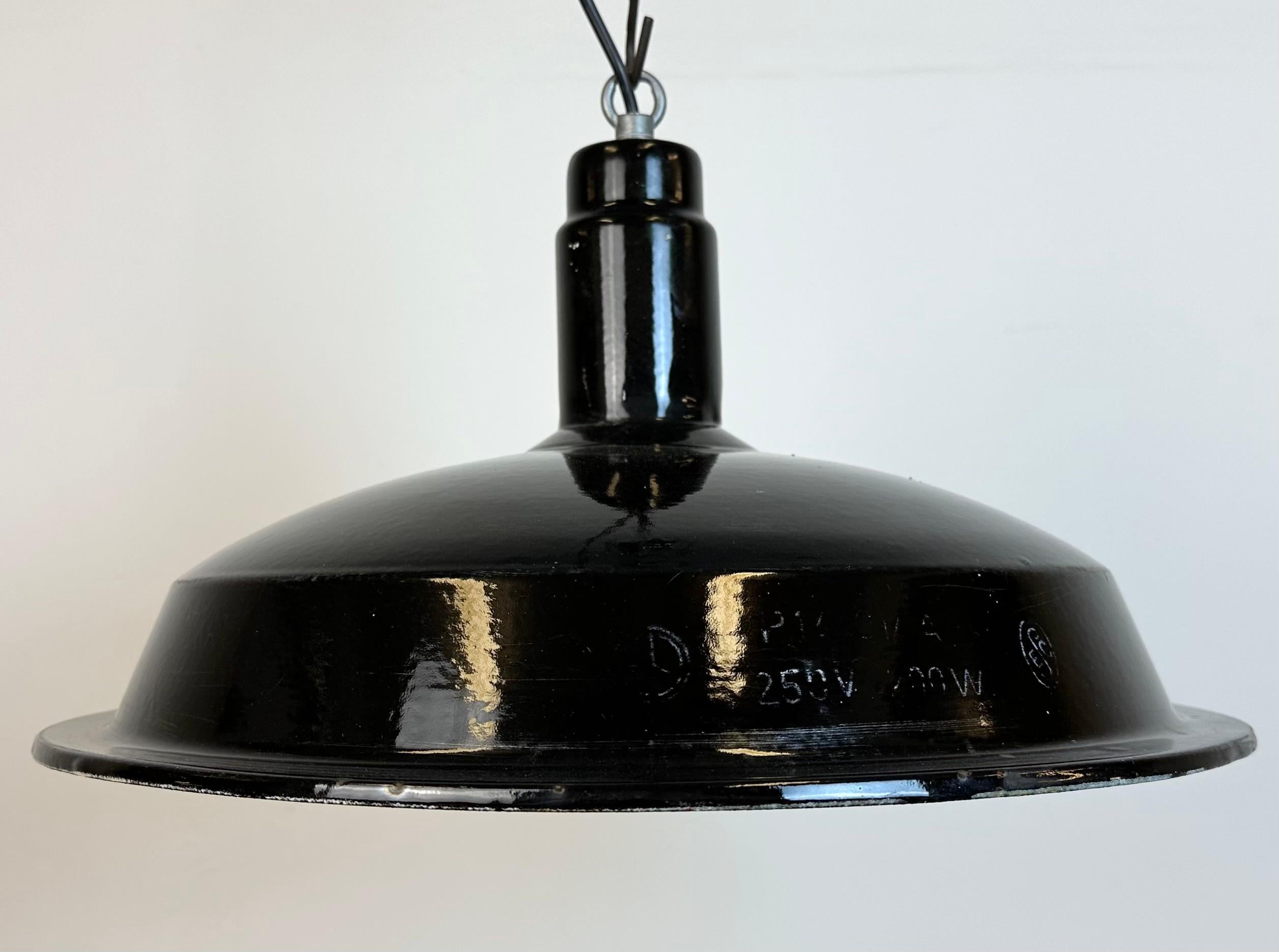 Czech Industrial Black Enamel Factory Pendant Lamp, 1950s For Sale