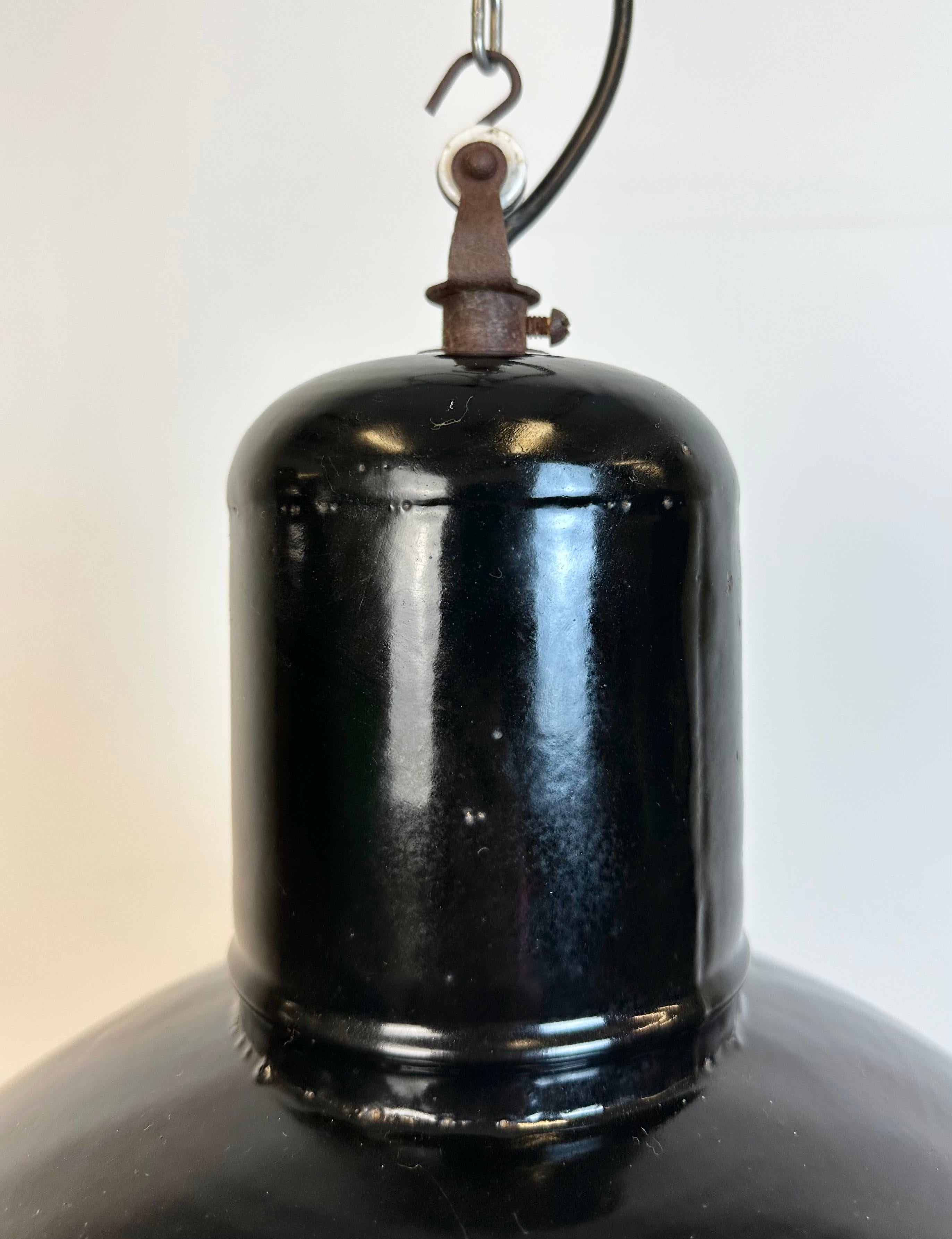 Industrial Black Enamel Factory Pendant Lamp, 1950s In Good Condition For Sale In Kojetice, CZ