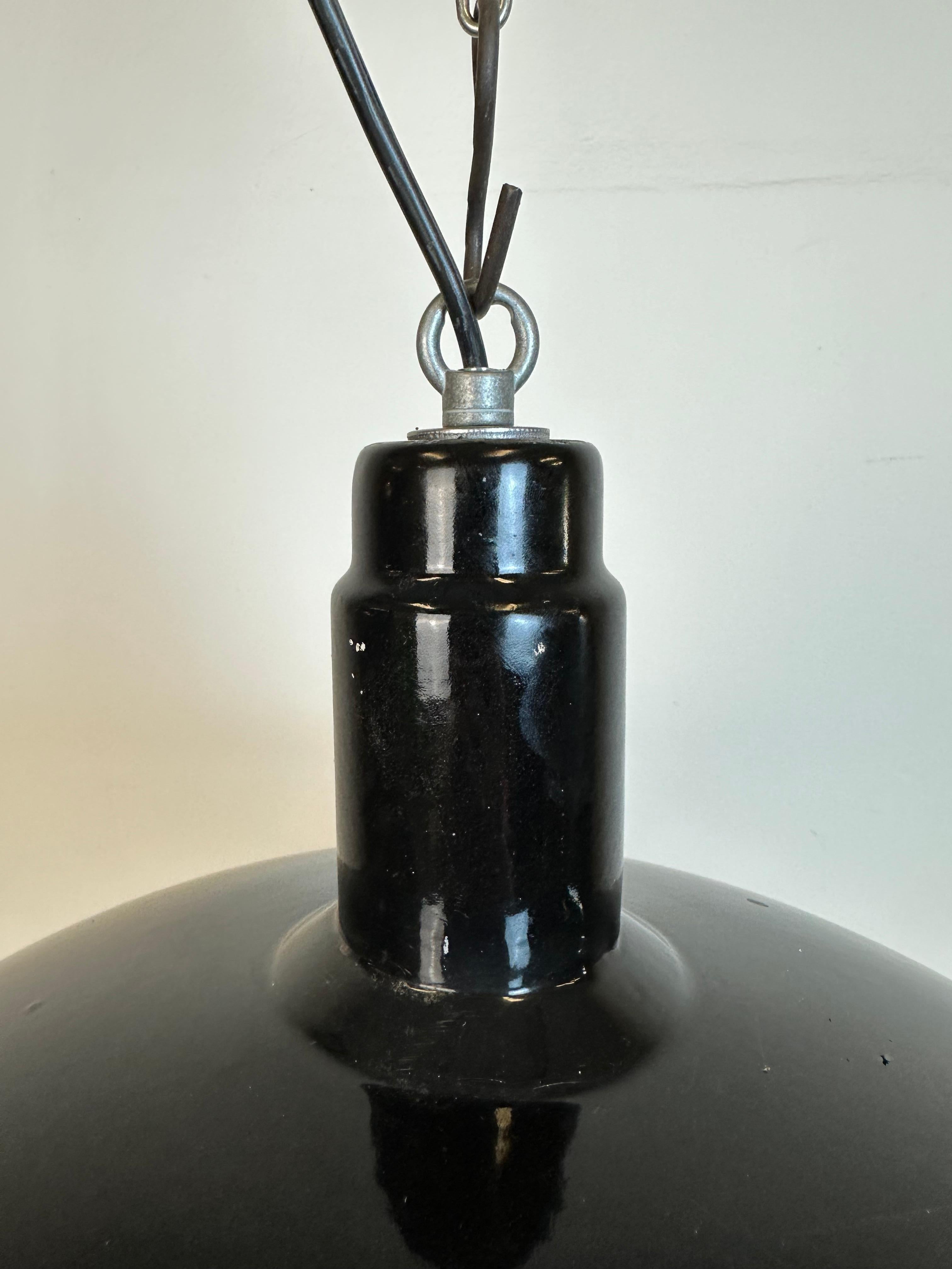 Industrial Black Enamel Factory Pendant Lamp, 1950s In Good Condition For Sale In Kojetice, CZ