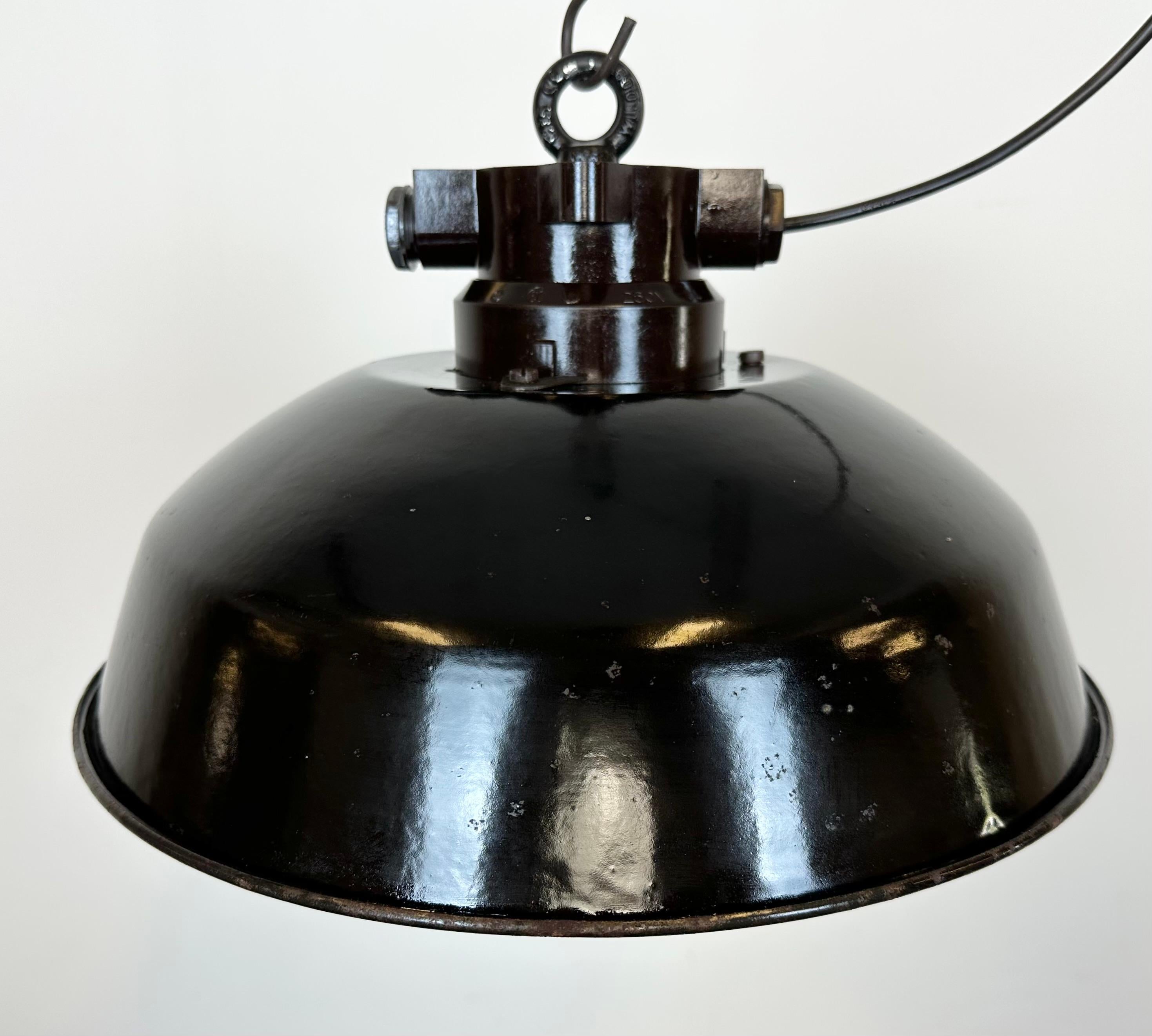 20th Century Industrial Black Enamel Factory Pendant Lamp, 1950s For Sale