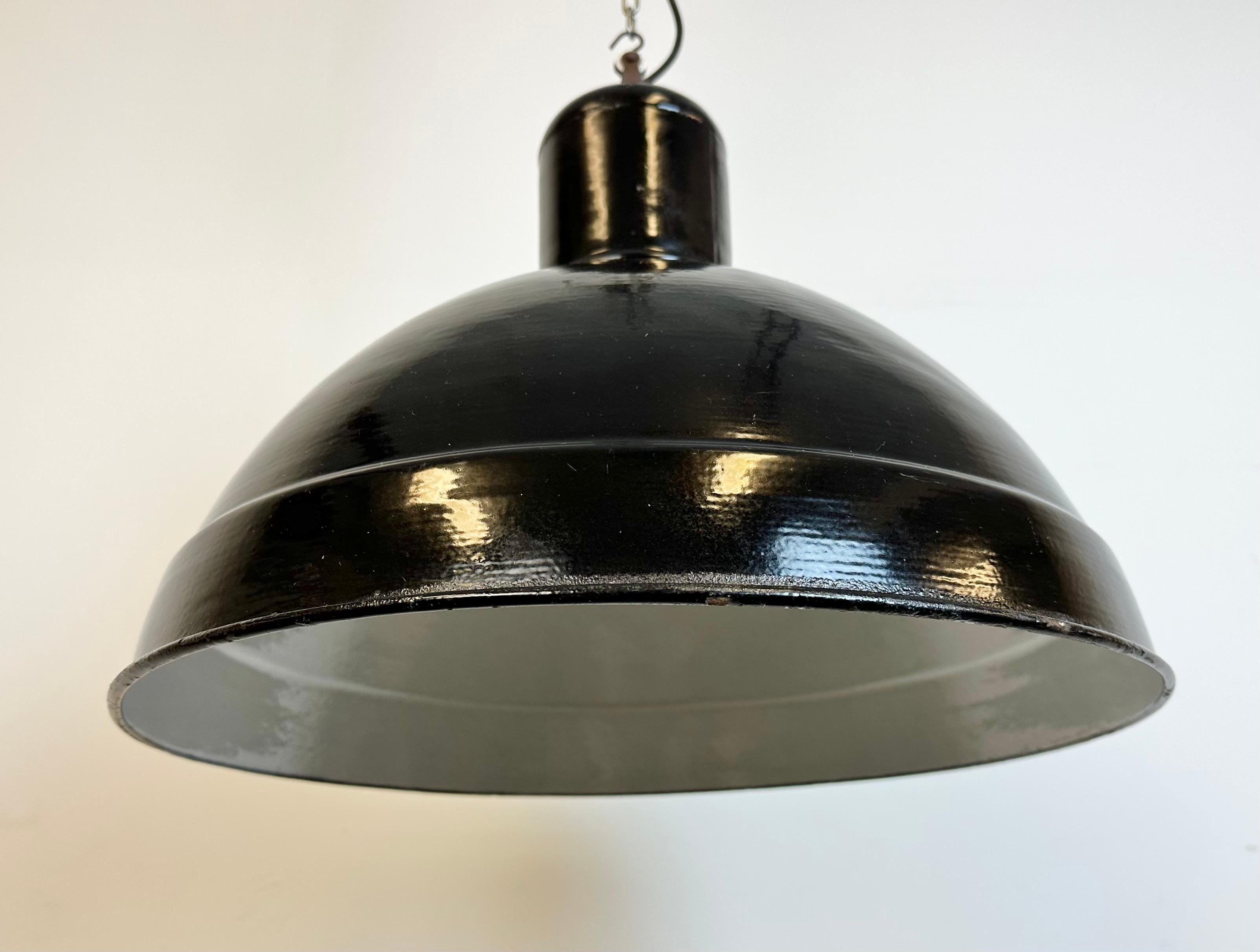 Industrial Black Enamel Factory Pendant Lamp, 1950s For Sale 2