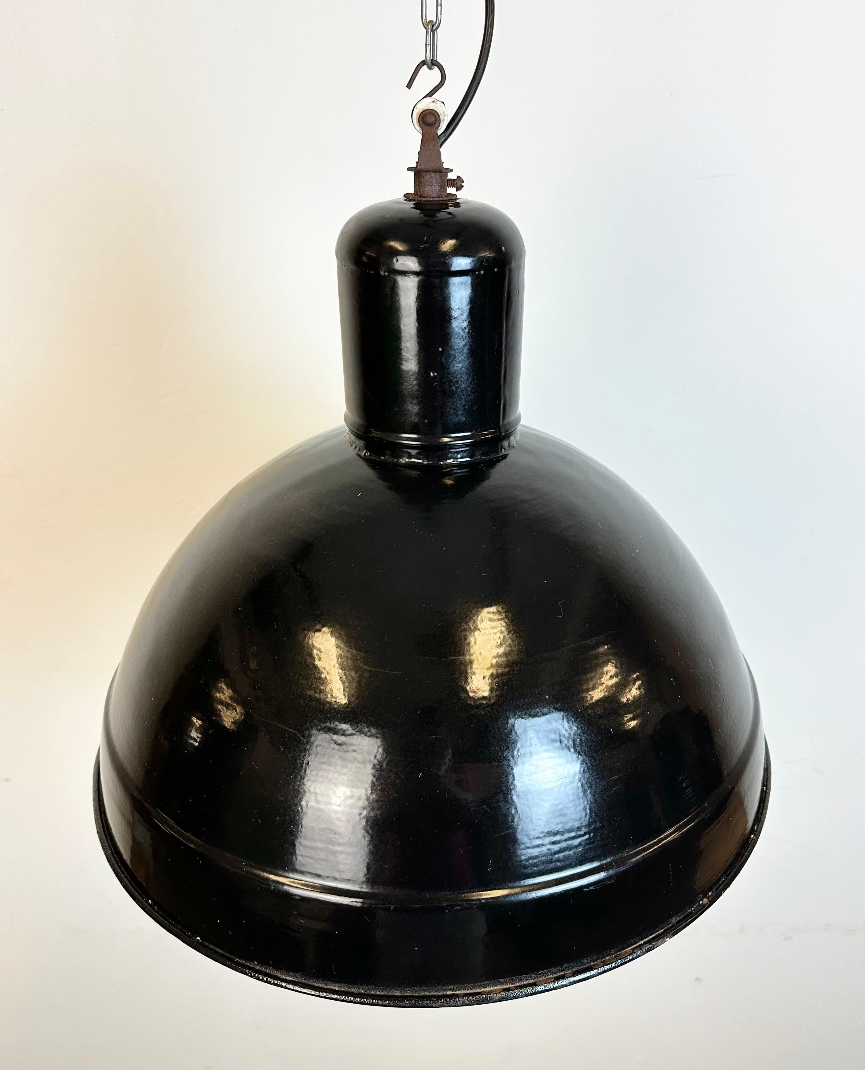 Industrial Black Enamel Factory Pendant Lamp, 1950s For Sale 3