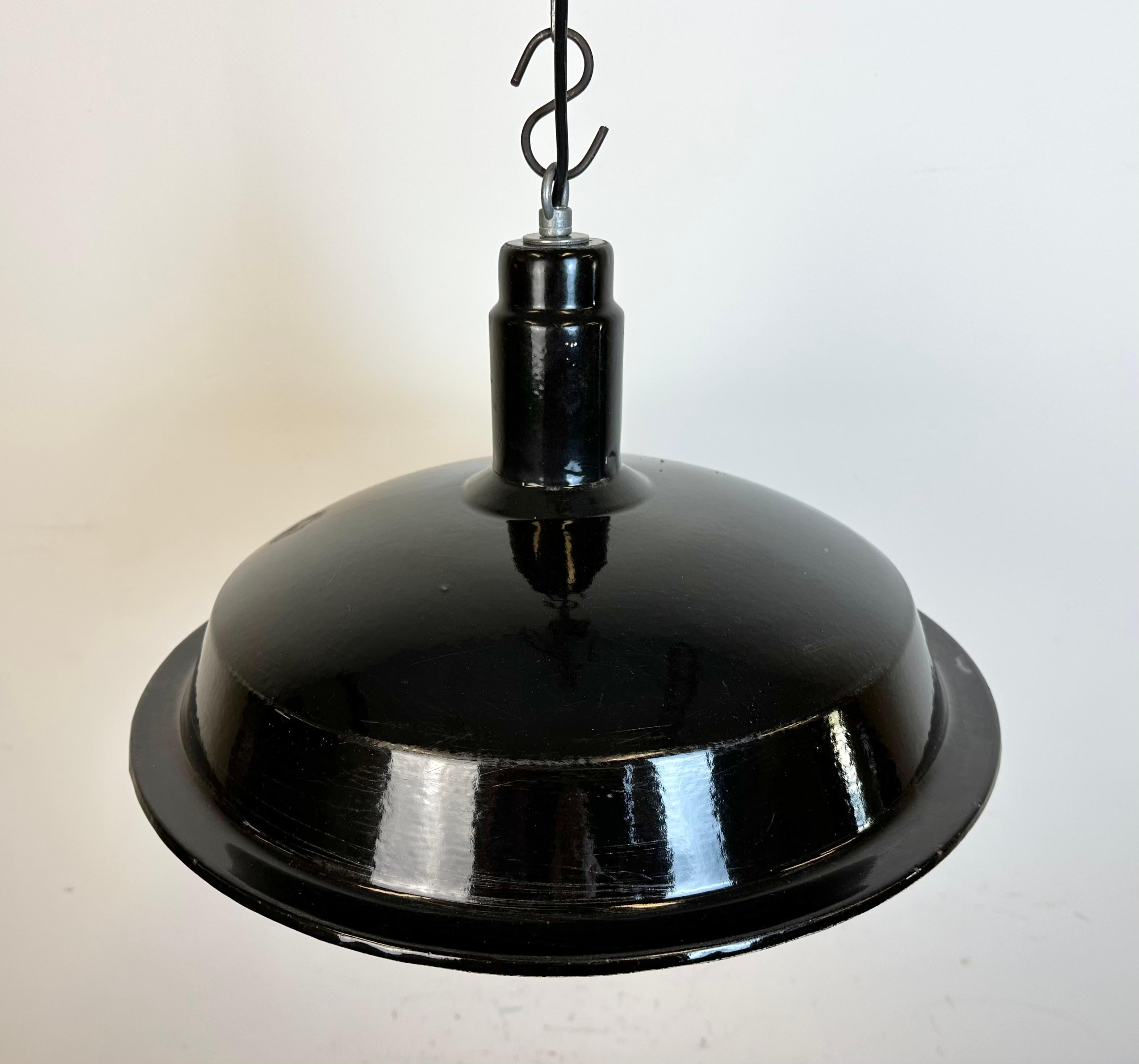 Industrial Black Enamel Factory Pendant Lamp, 1950s For Sale 4