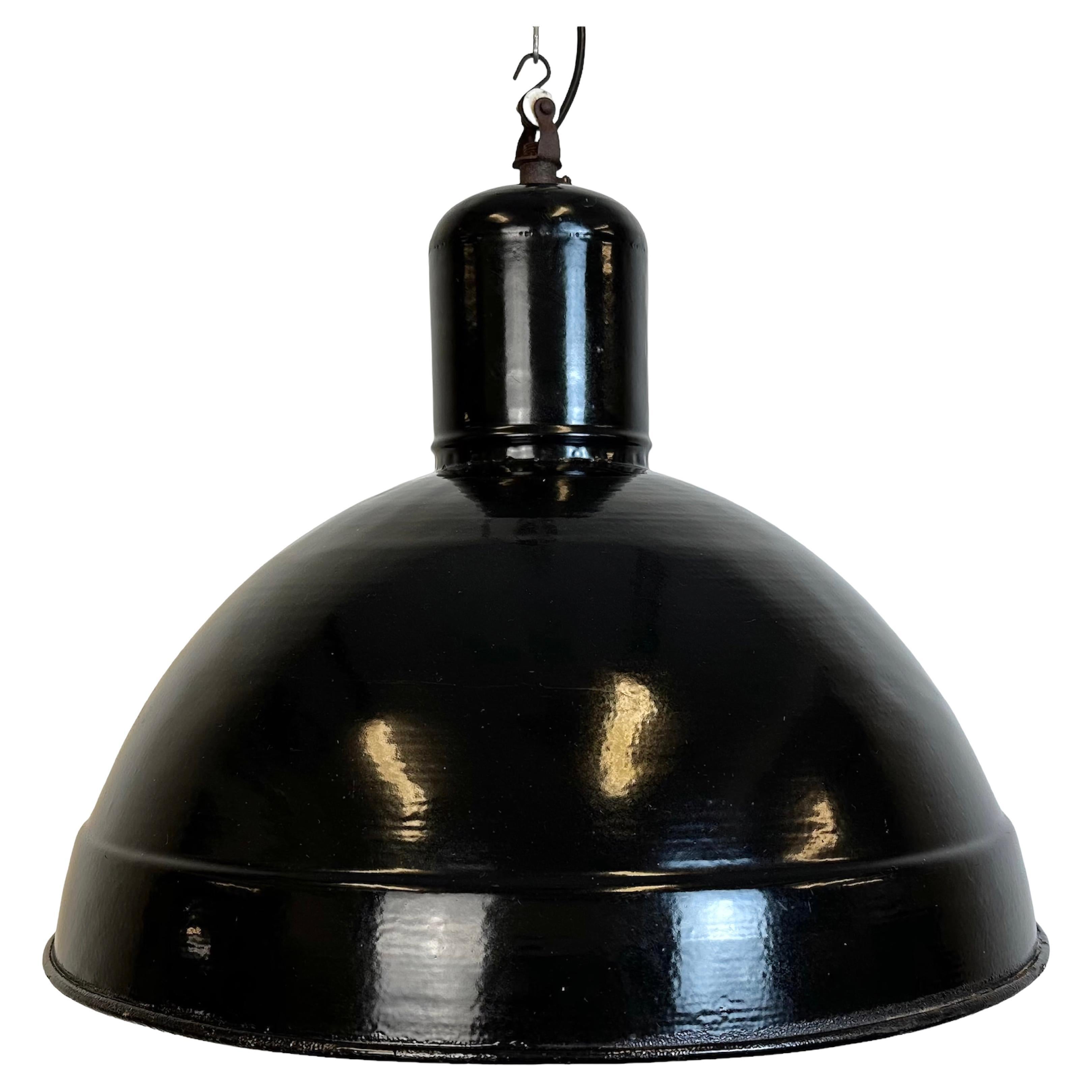 Industrial Black Enamel Factory Pendant Lamp, 1950s For Sale