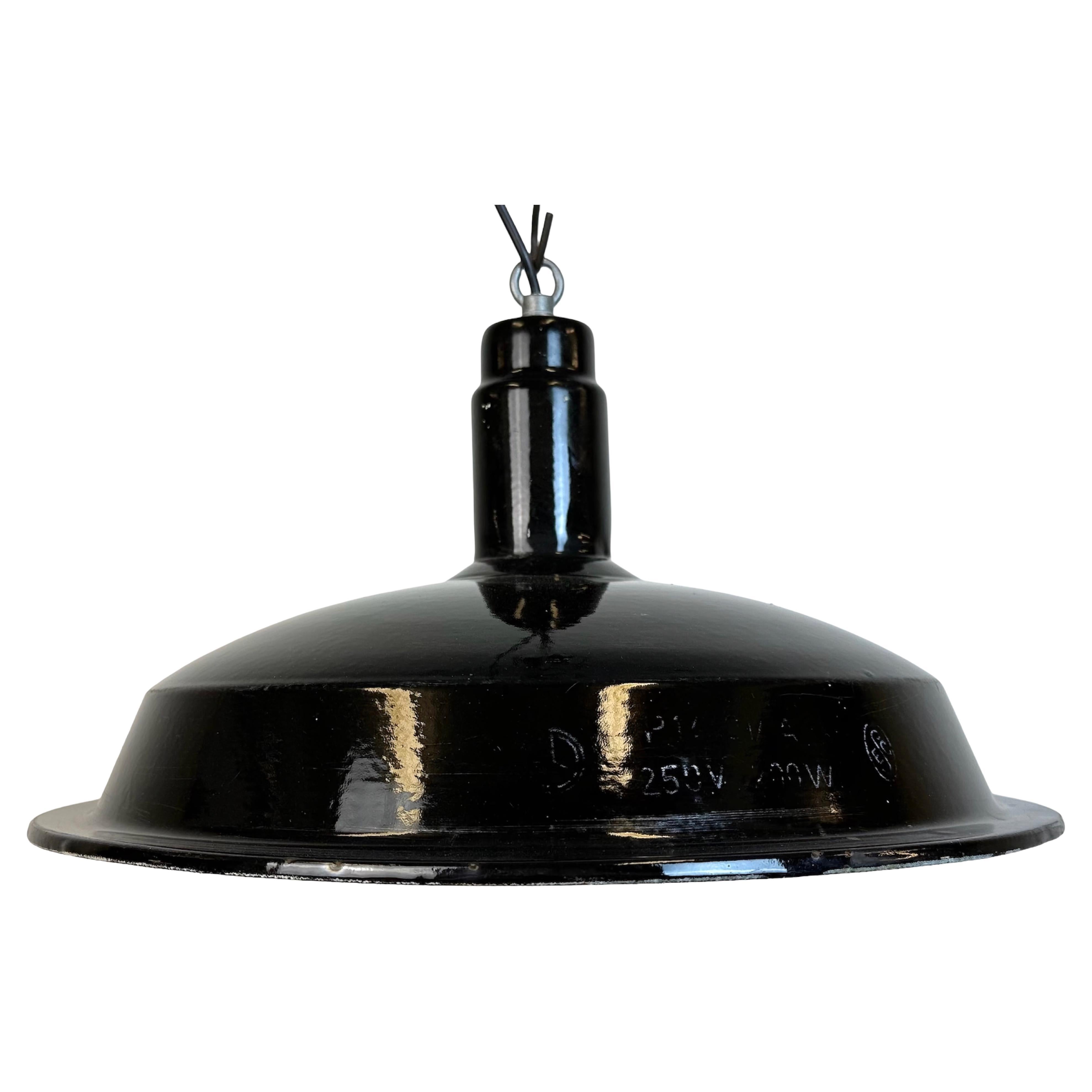 Industrial Black Enamel Factory Pendant Lamp, 1950s For Sale