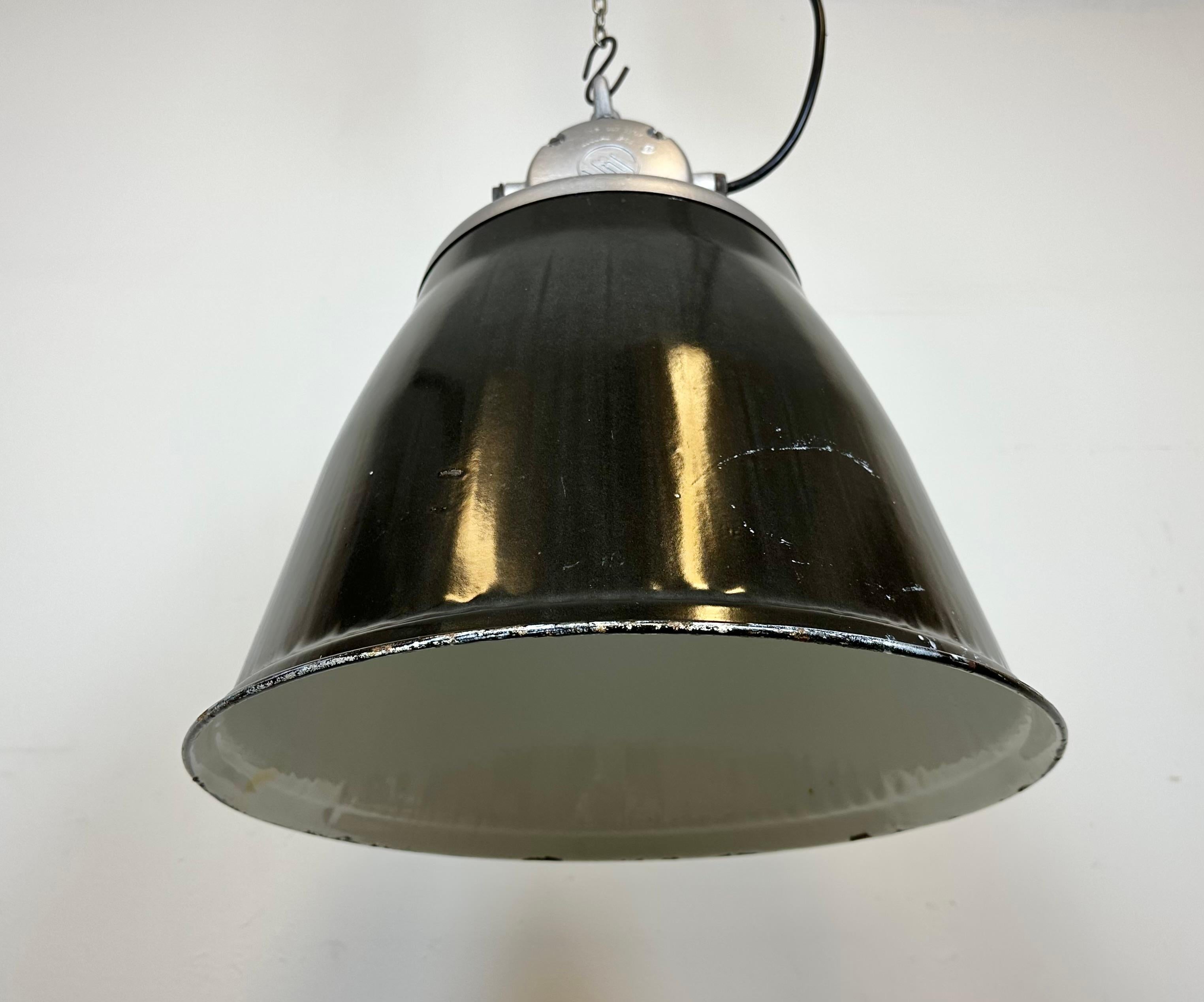 Industrial Black Enamel Factory Pendant Lamp, 1960s For Sale 5