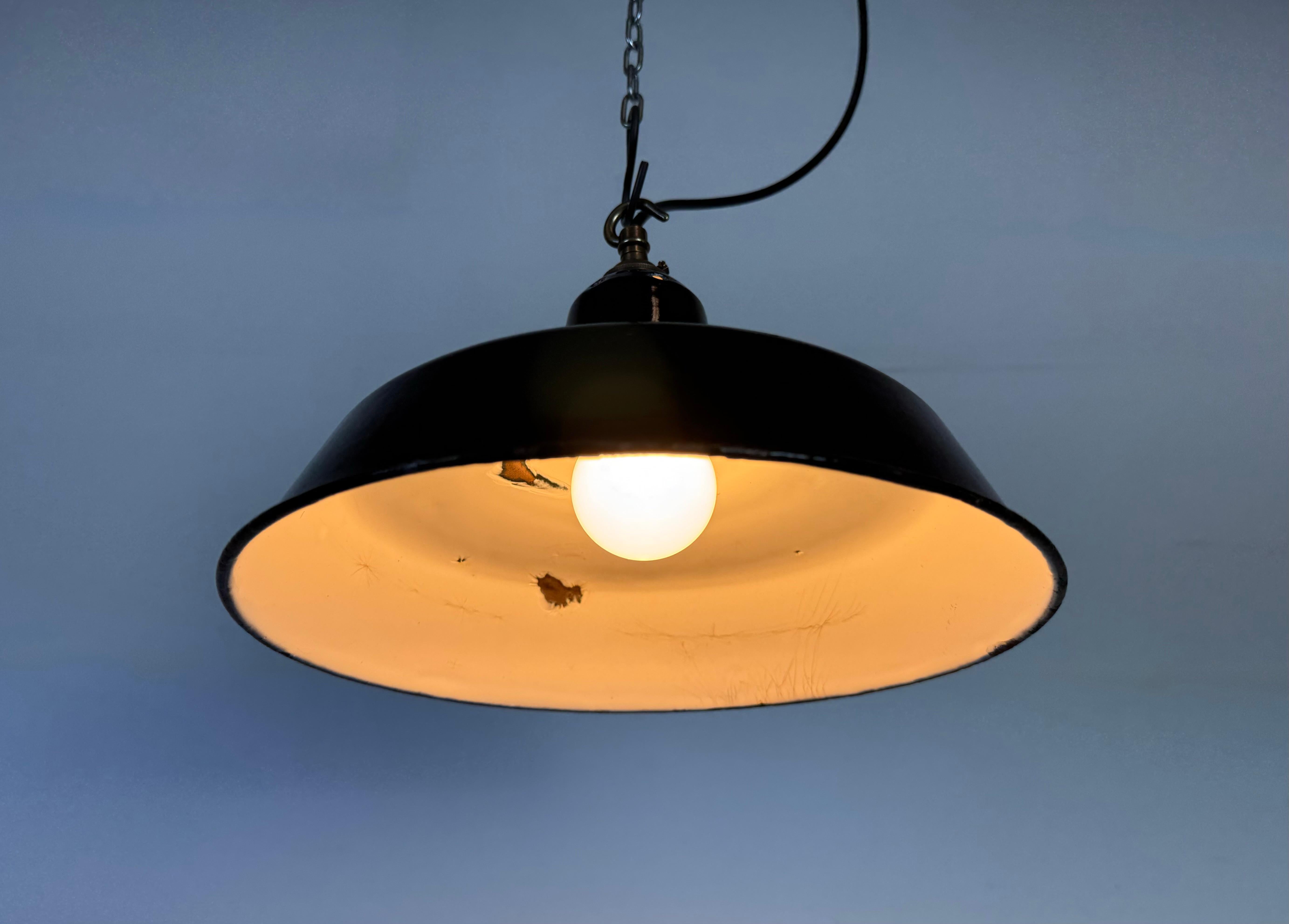 Industrial Black Enamel Factory Pendant Lamp, 1960s For Sale 5