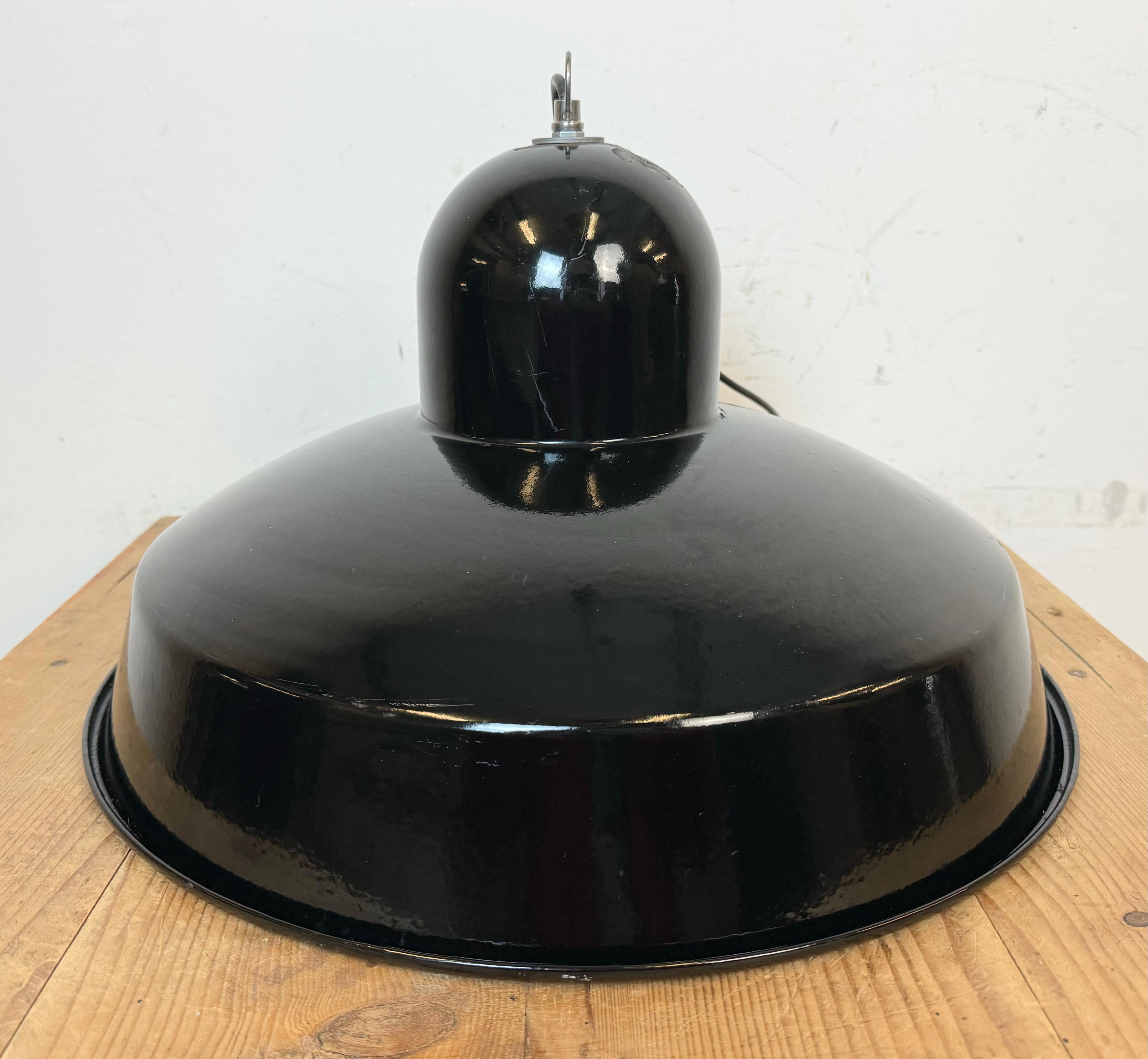 Industrial Black Enamel Factory Pendant Lamp, 1960s For Sale 7