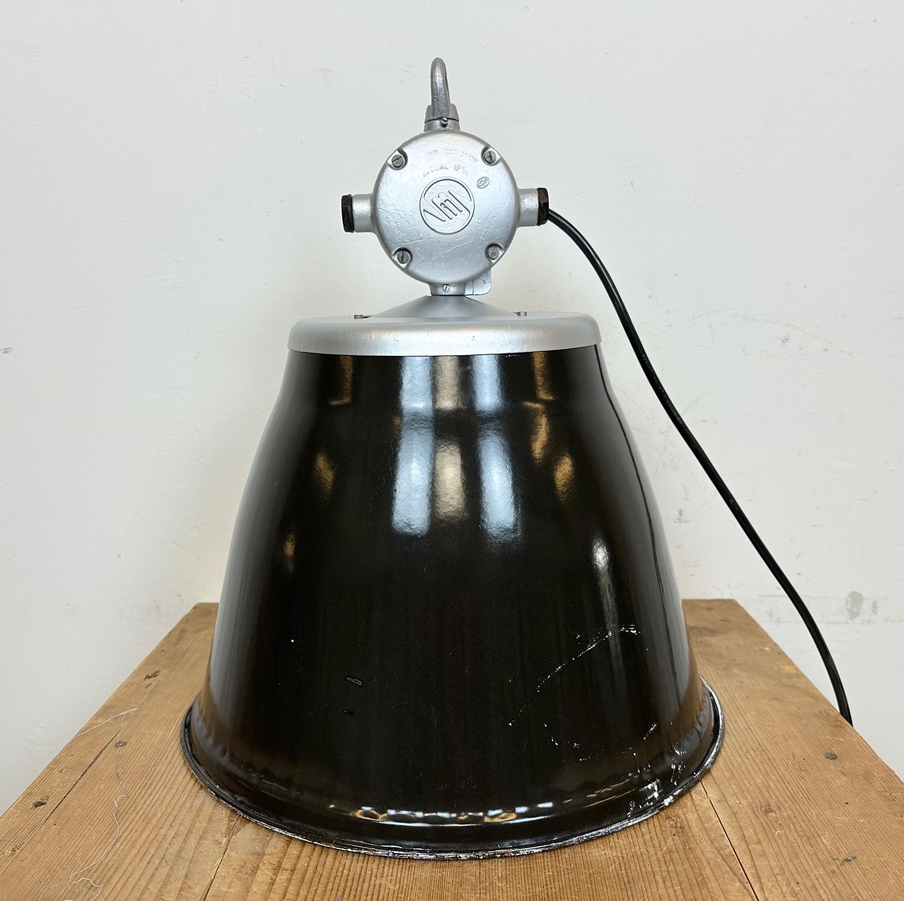 Industrial Black Enamel Factory Pendant Lamp, 1960s For Sale 8