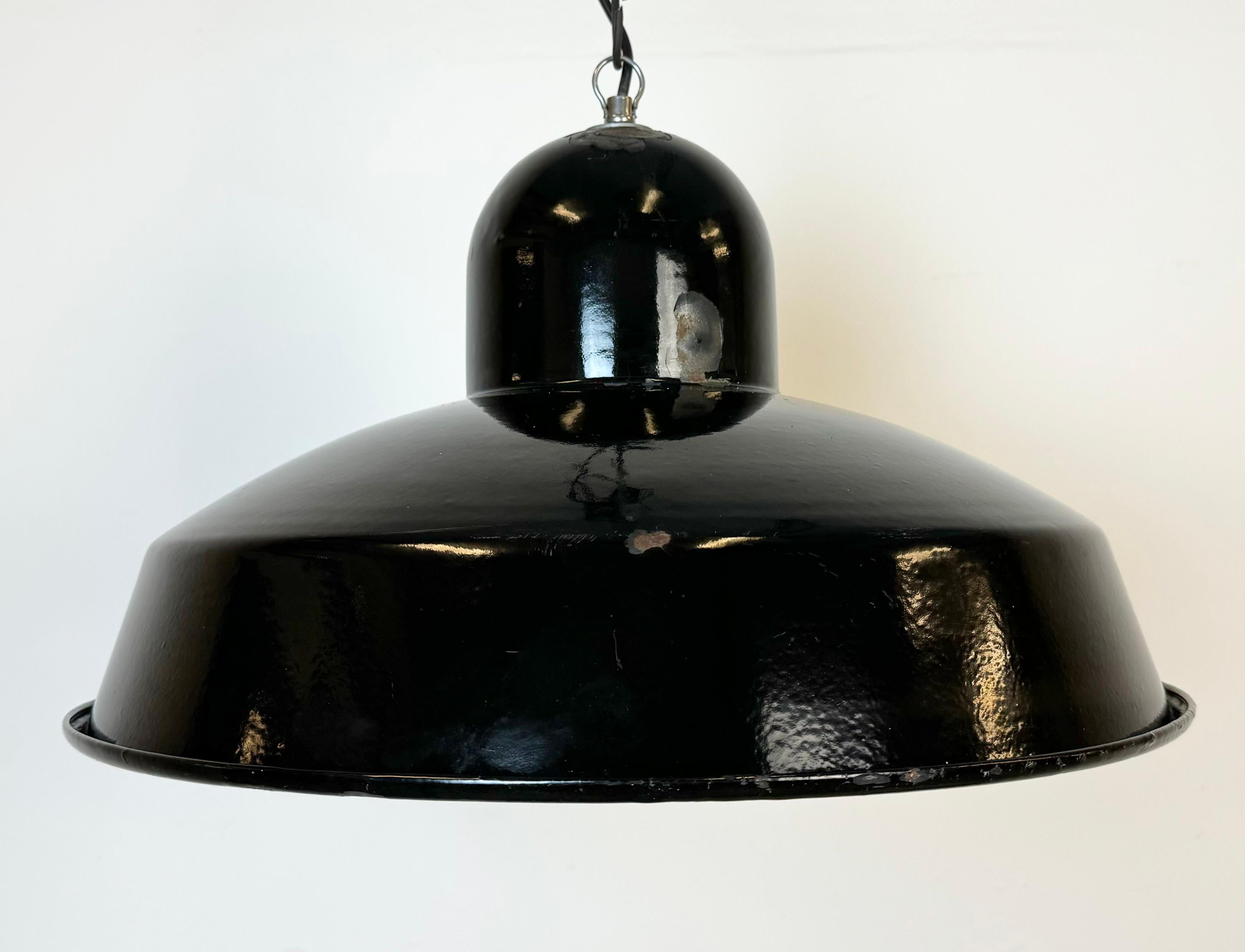 Portuguese Industrial Black Enamel Factory Pendant Lamp, 1960s For Sale